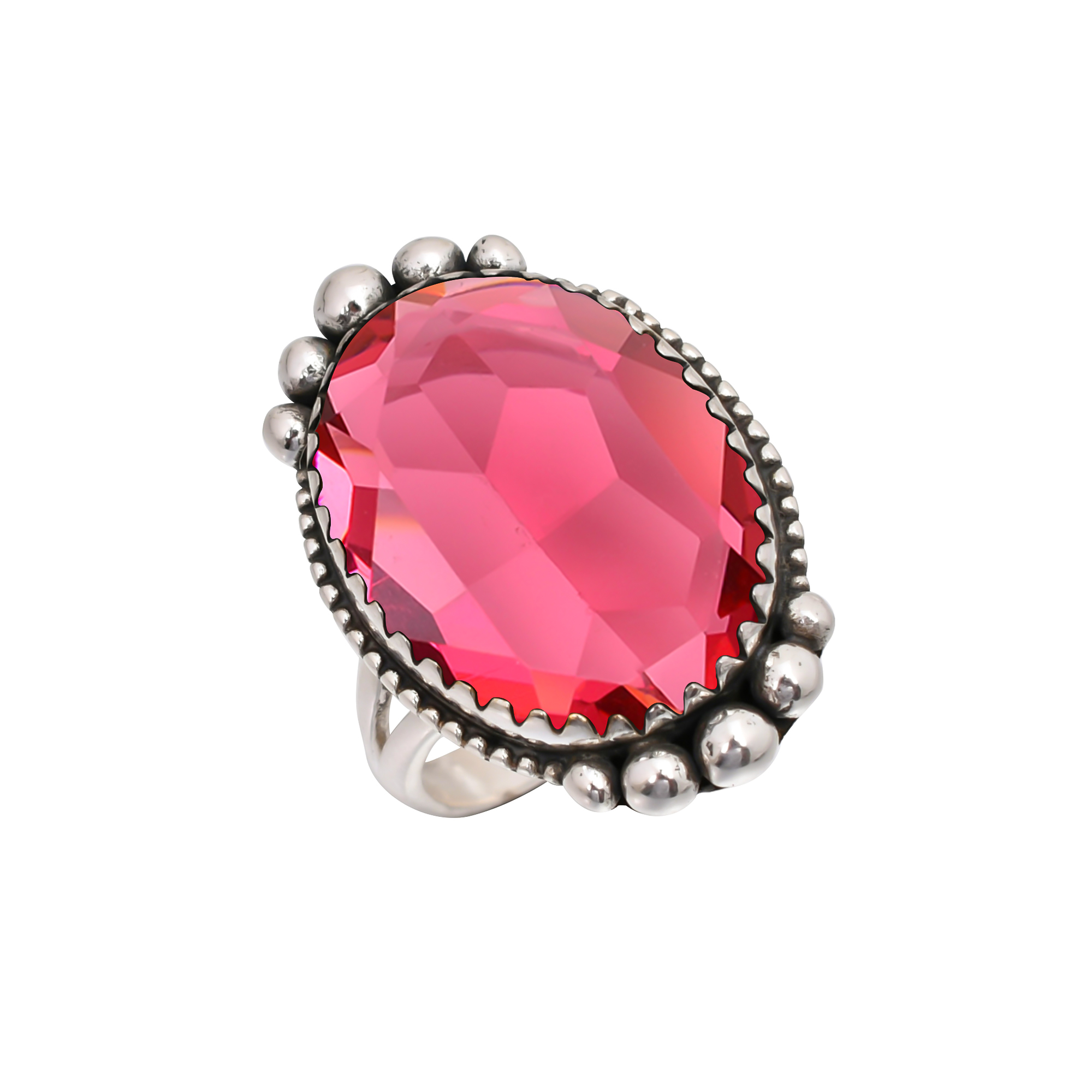 Pink Rubellite Tourmaline - Simulated Gemstone 925 Sterling Silver Ring