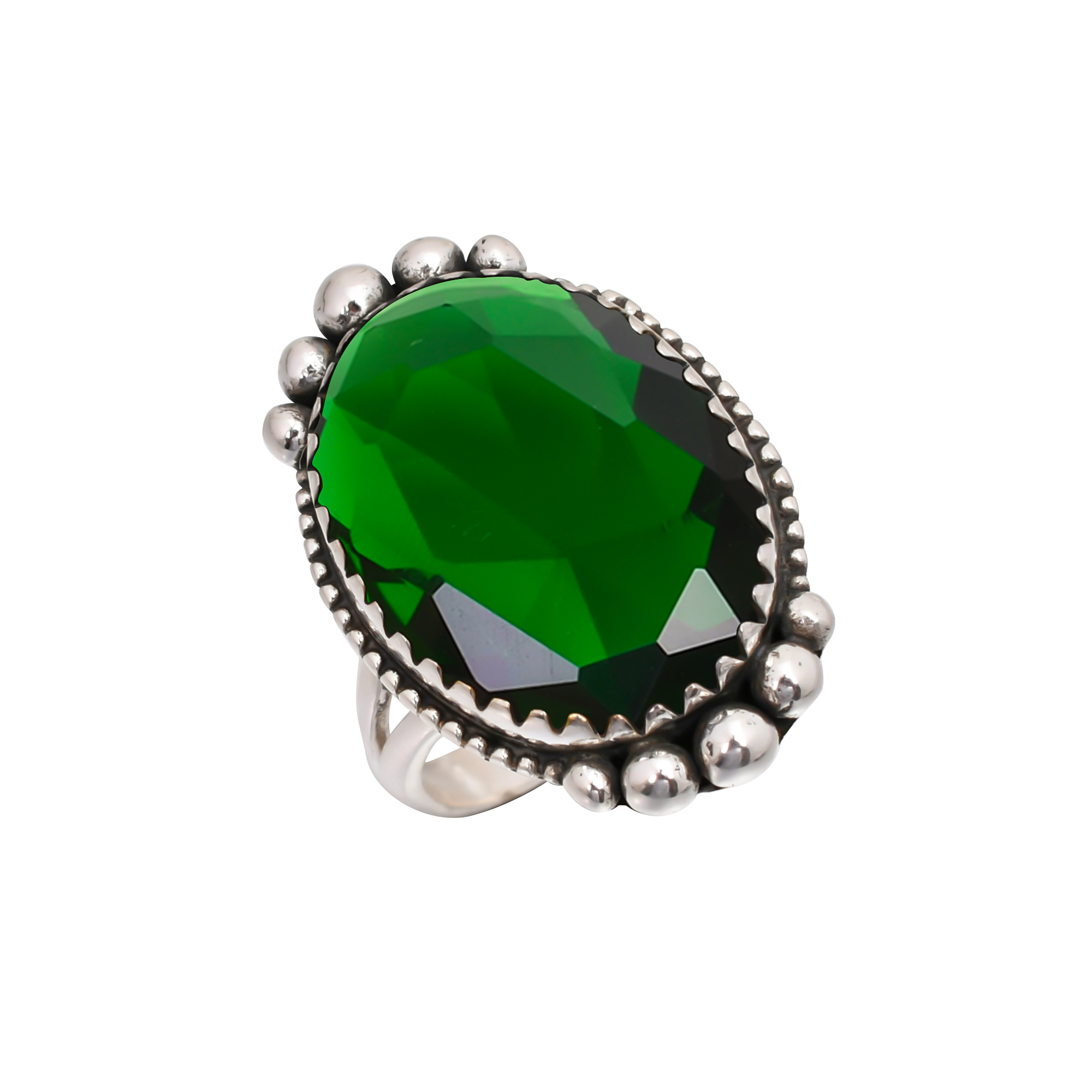 Chrome Diopside - Simulated Gemstone 925 Sterling Silver Ring