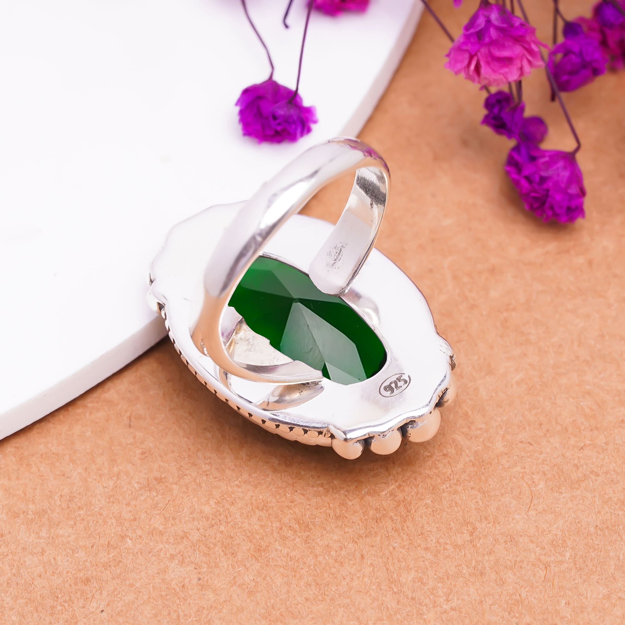 Chrome Diopside - Simulated Gemstone 925 Sterling Silver Ring