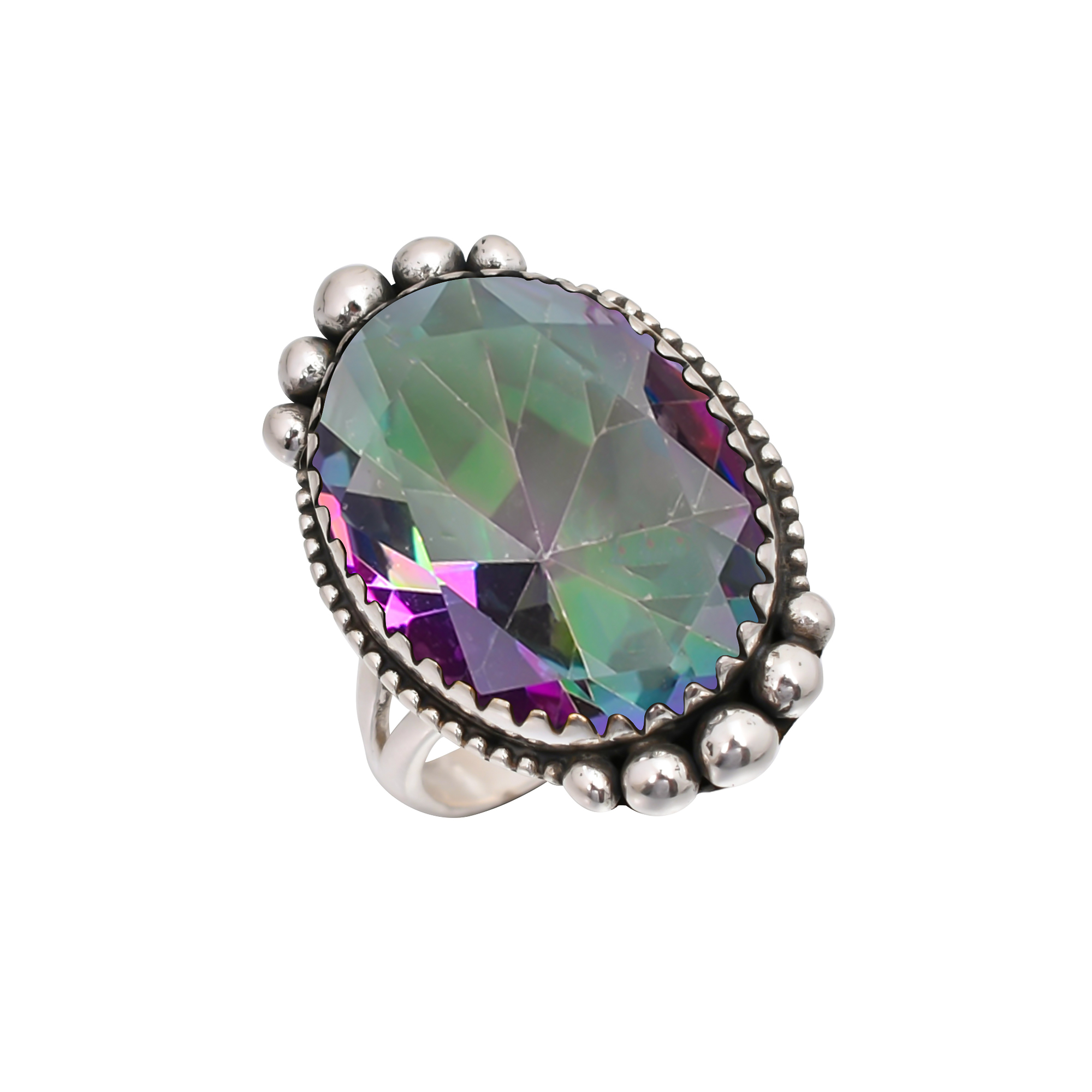 Rainbow Mystic Fire Topaz - Simulated Gemstone 925 Sterling Silver Ring