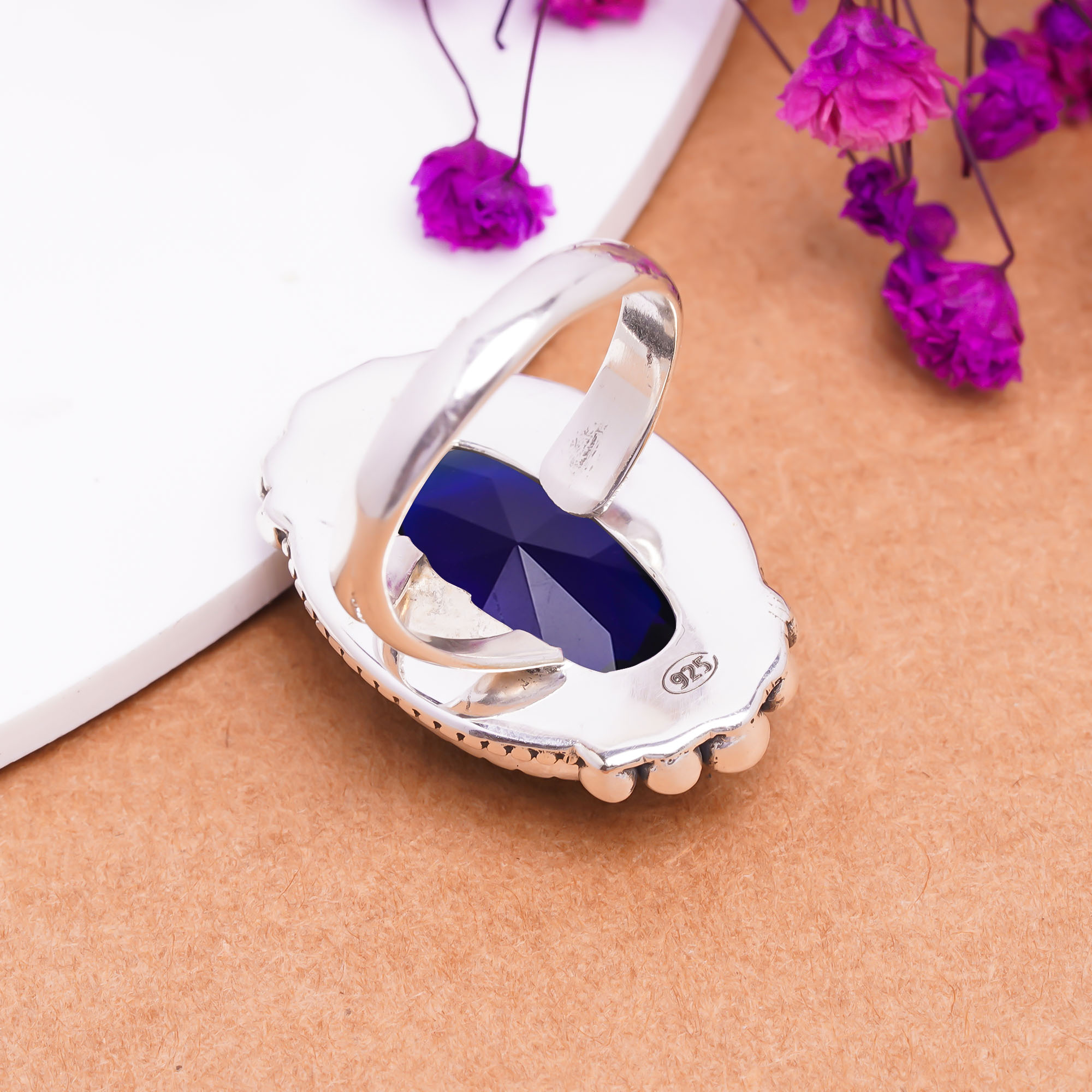 Blue Sapphire - Simulated Gemstone 925 Sterling Silver Ring