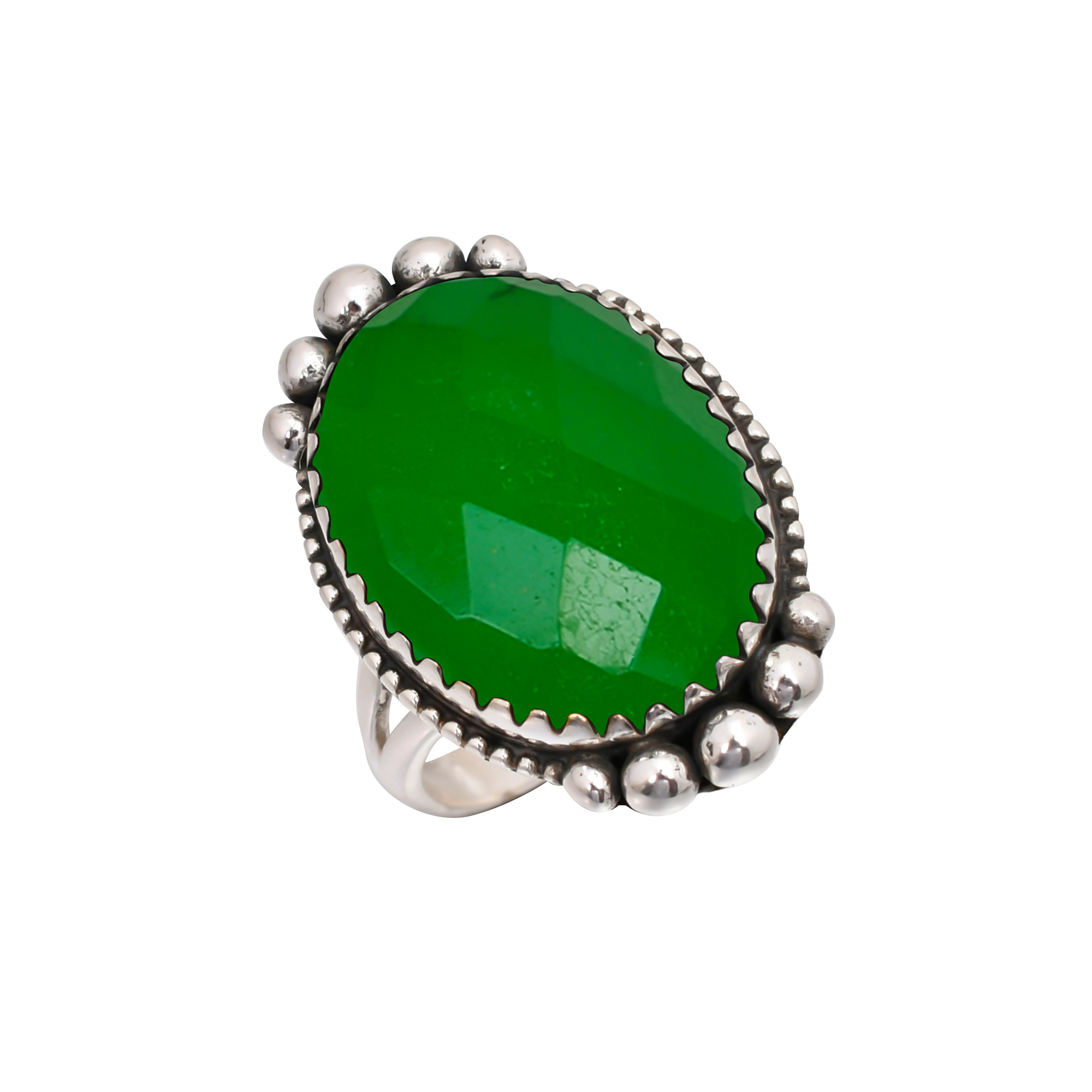 Emerald Simulated Gemstone 925 Sterling Silver Ring