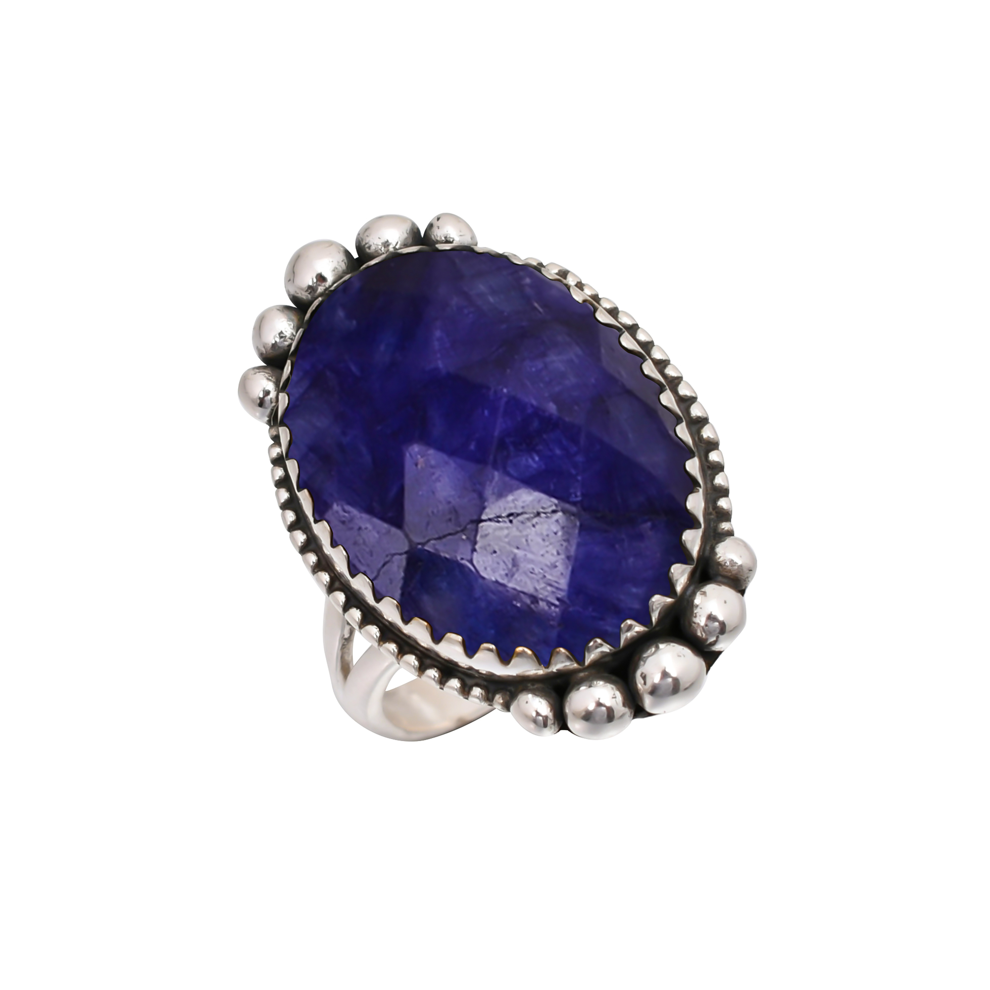 Blue Sapphire - Dyed Quartz Gemstone 925 Sterling Silver Ring