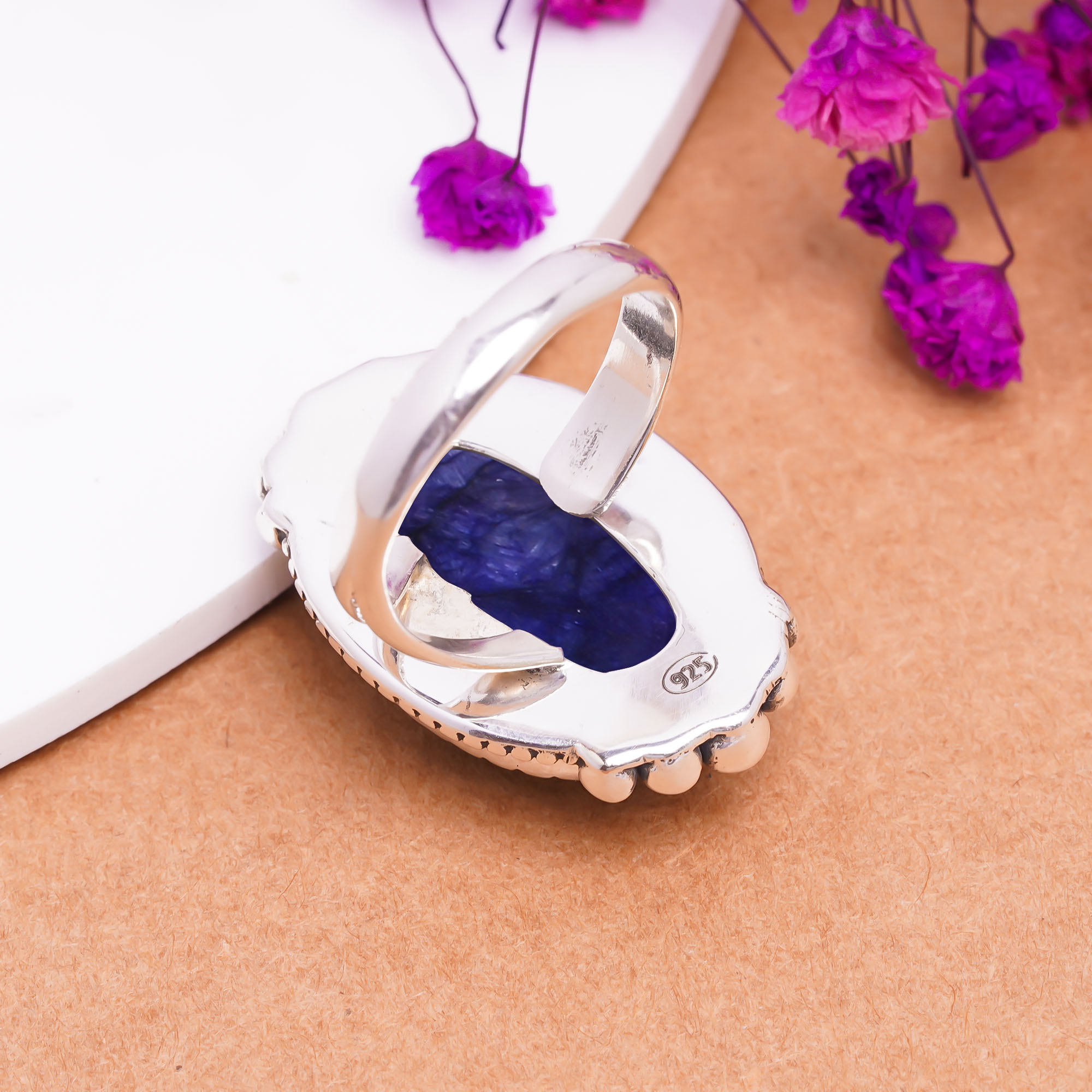 Blue Sapphire - Dyed Quartz Gemstone 925 Sterling Silver Ring