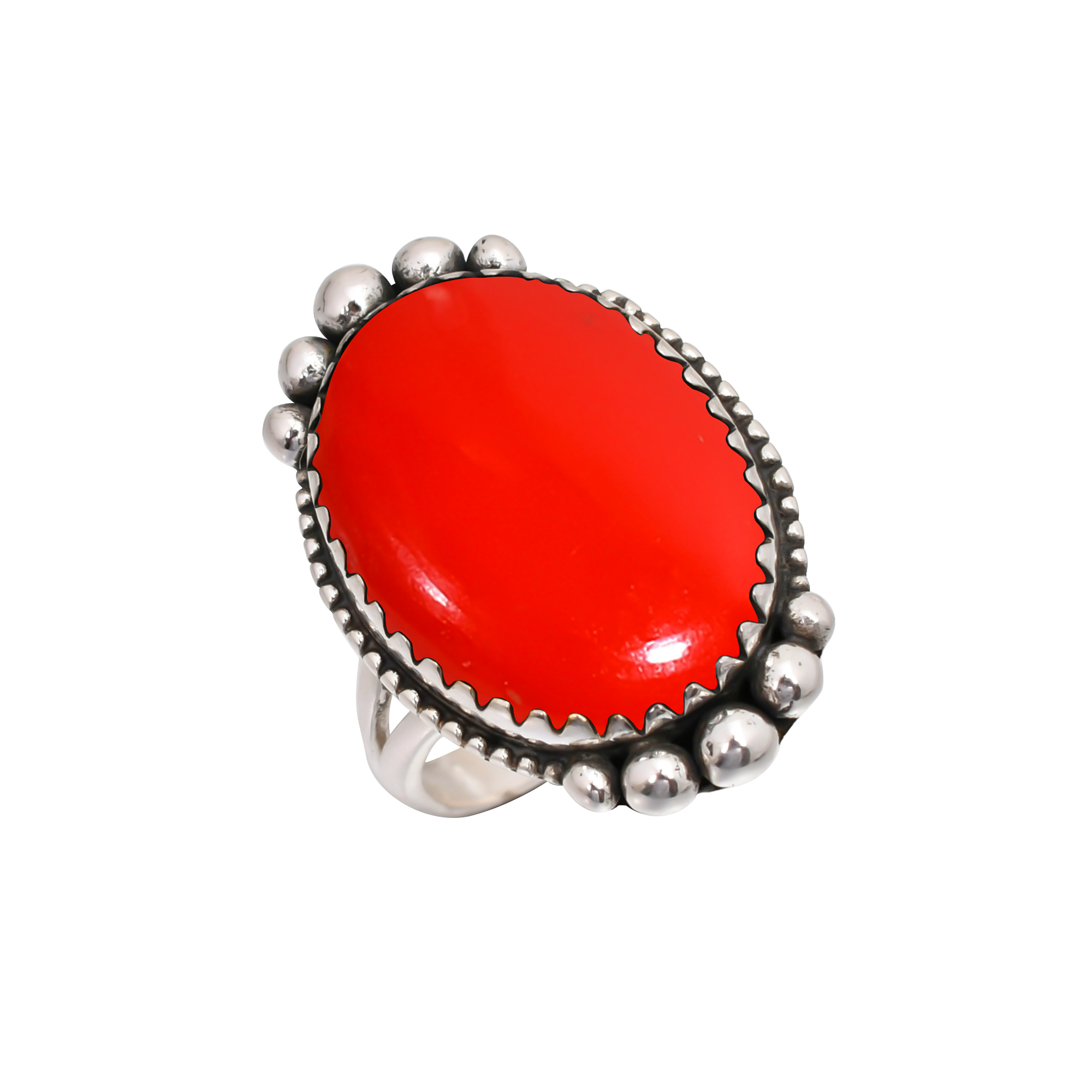 Red Coral - Simulated Gemstone 925 Sterling Silver Ring