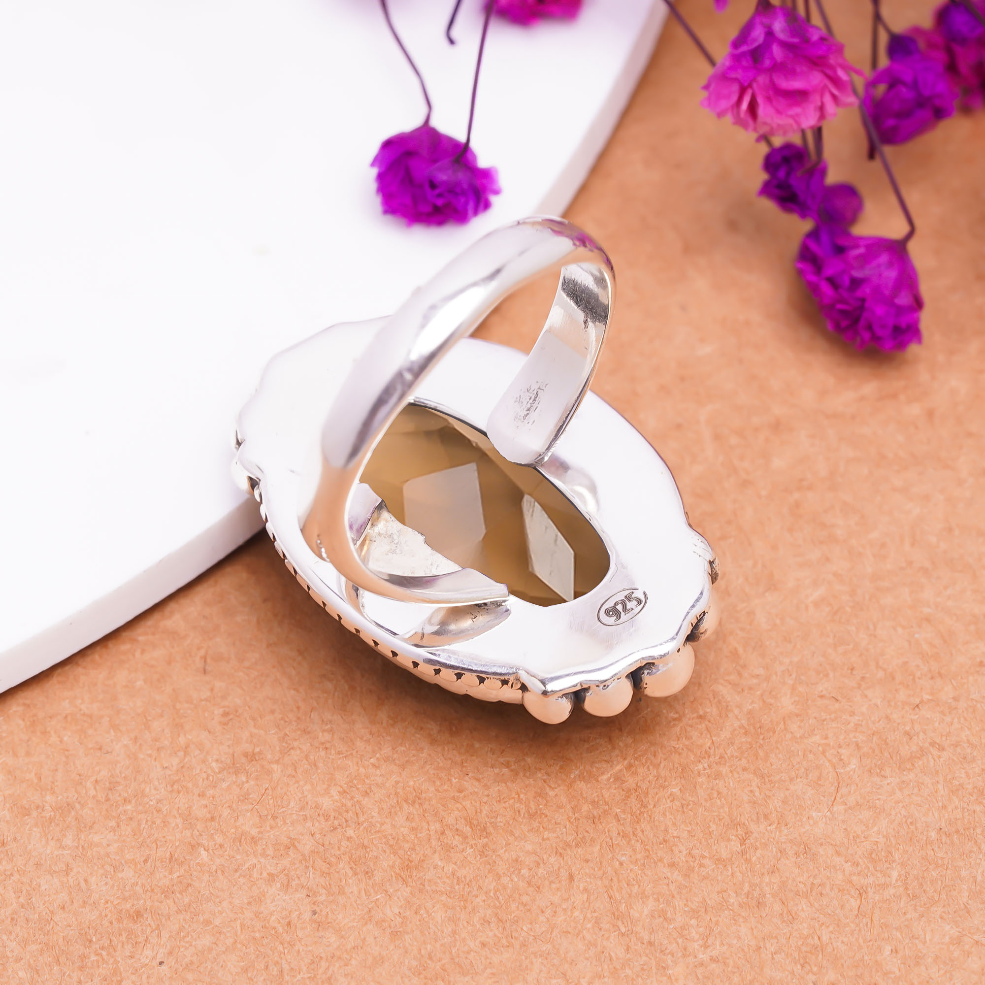 Smokey - Simulated Gemstone 925 Sterling Silver Ring