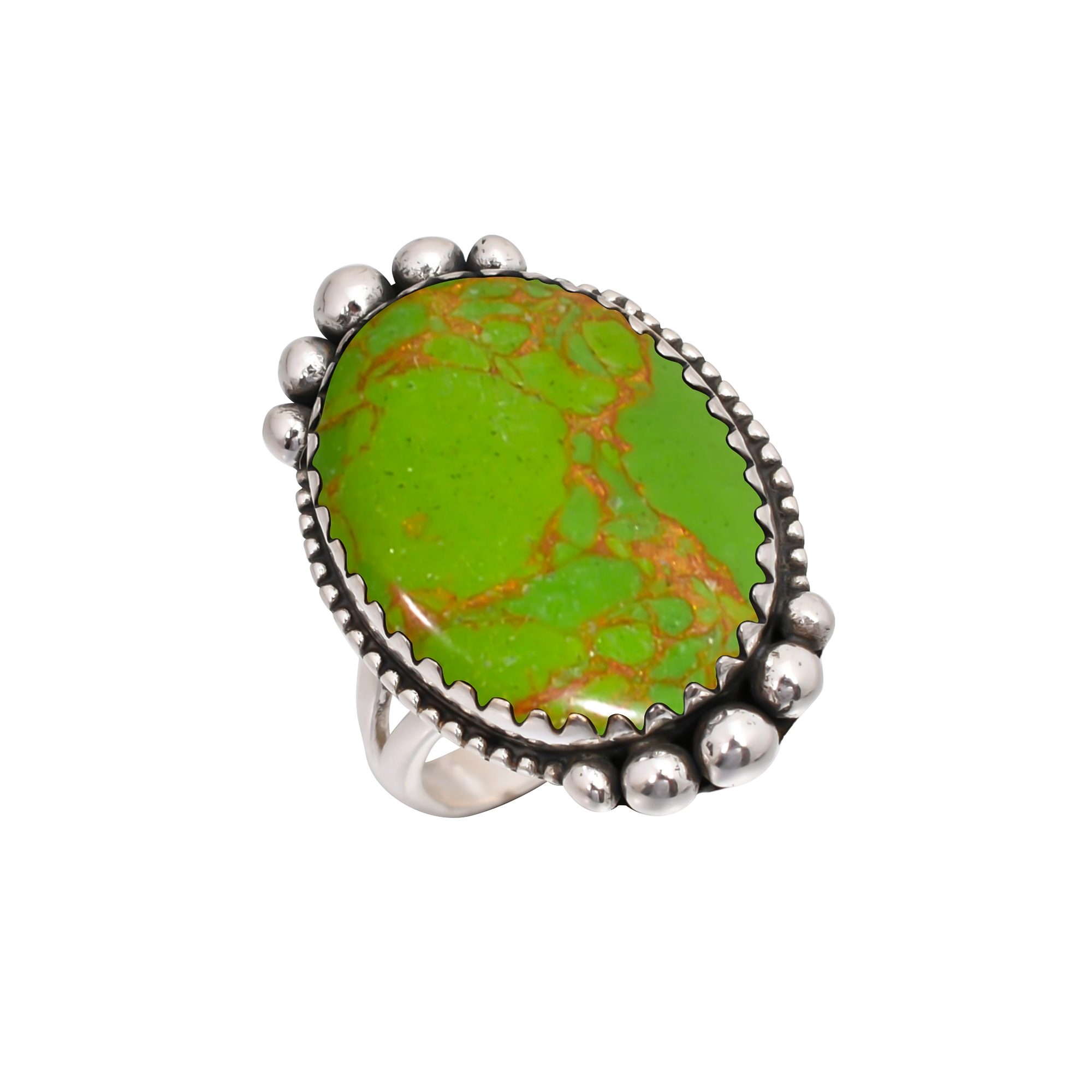 Copper Green Turquoise - Simulated Gemstone 925 Sterling Silver Ring