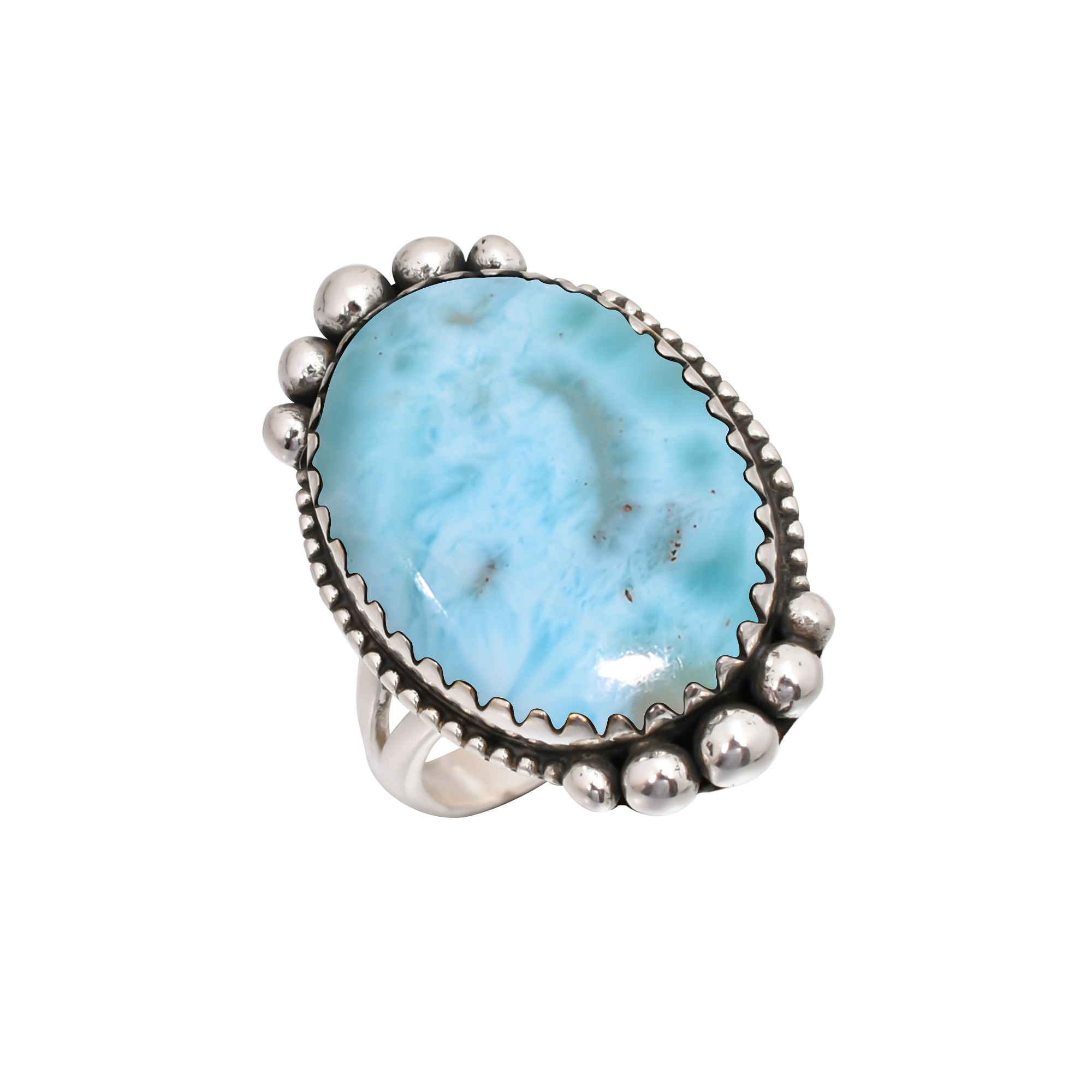 Natural Larimar / Pactolite - Dominican Republic Gemstone 925 Sterling Silver Ring
