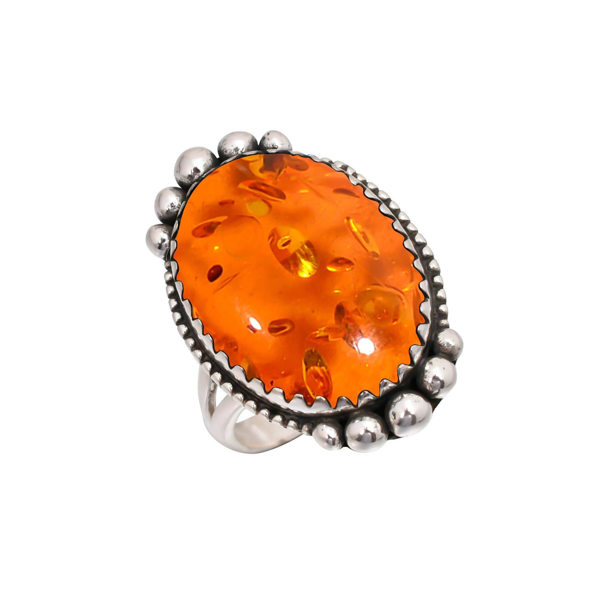 Amber - Simulated Gemstone 925 Sterling Silver Ring