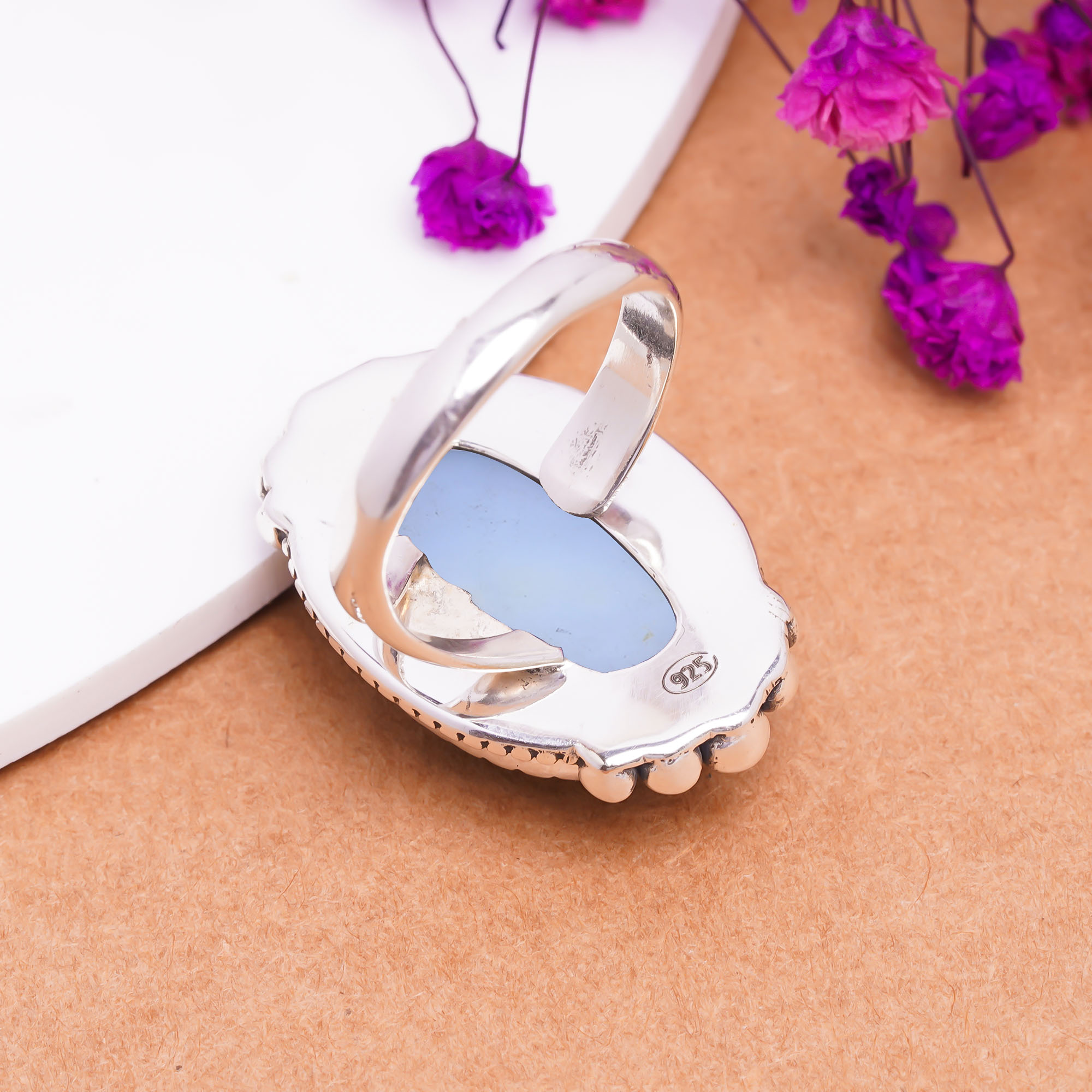 Electric Blue Titanium Agate Drusy 925 Sterling Silver Ring