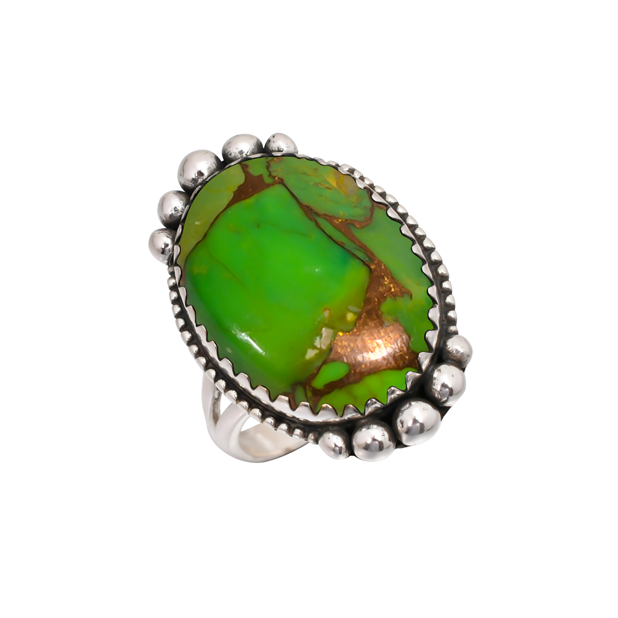 Copper Green Turquoise Gemstone 925 Sterling Silver Ring