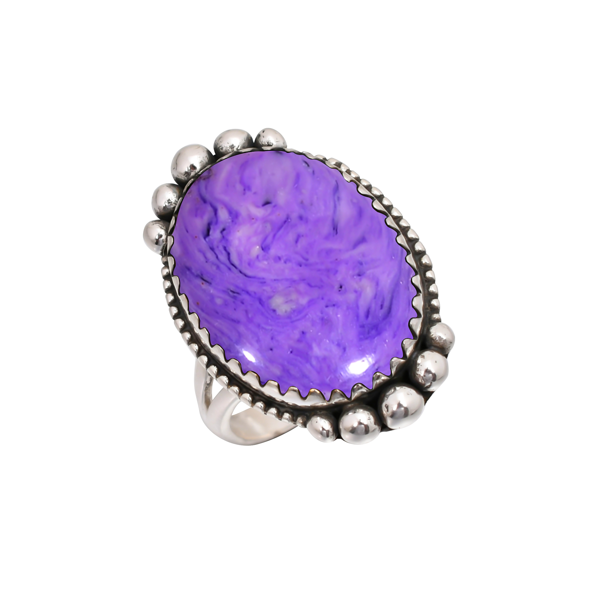 Purple Charoite - Simulated Gemstone 925 Sterling Silver Ring