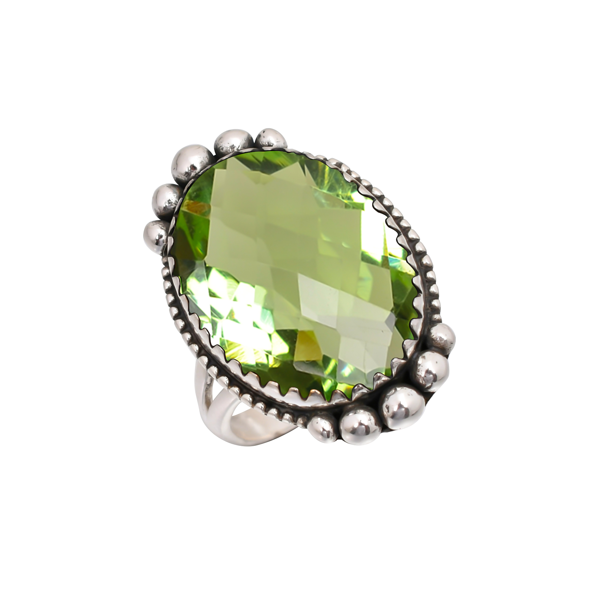 Green Amethyst - Simulated Gemstone 925 Sterling Silver Ring
