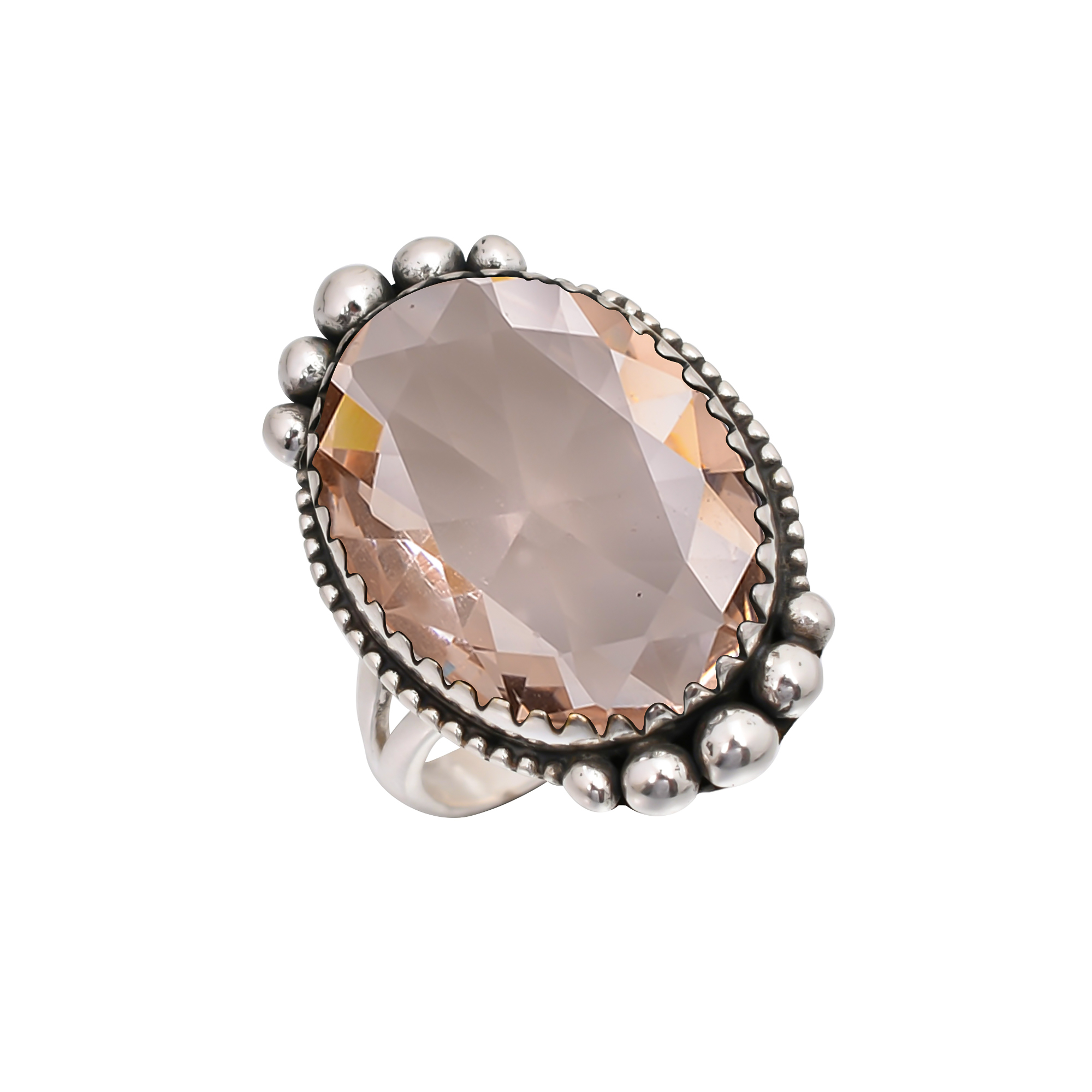 Morganite - Simulated Gemstone 925 Sterling Silver Ring
