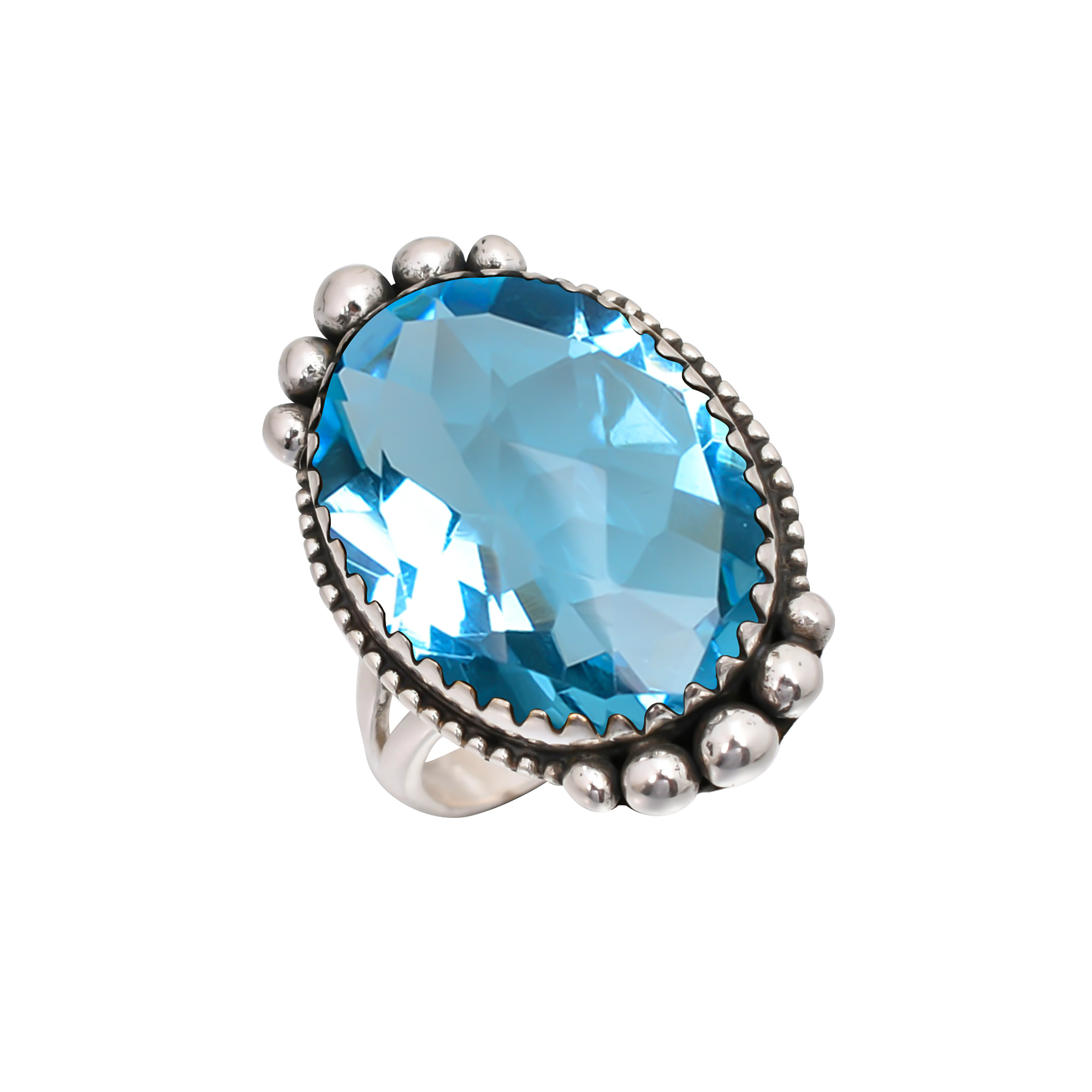 Blue Topaz - Simulated Gemstone 925 Sterling Silver Ring
