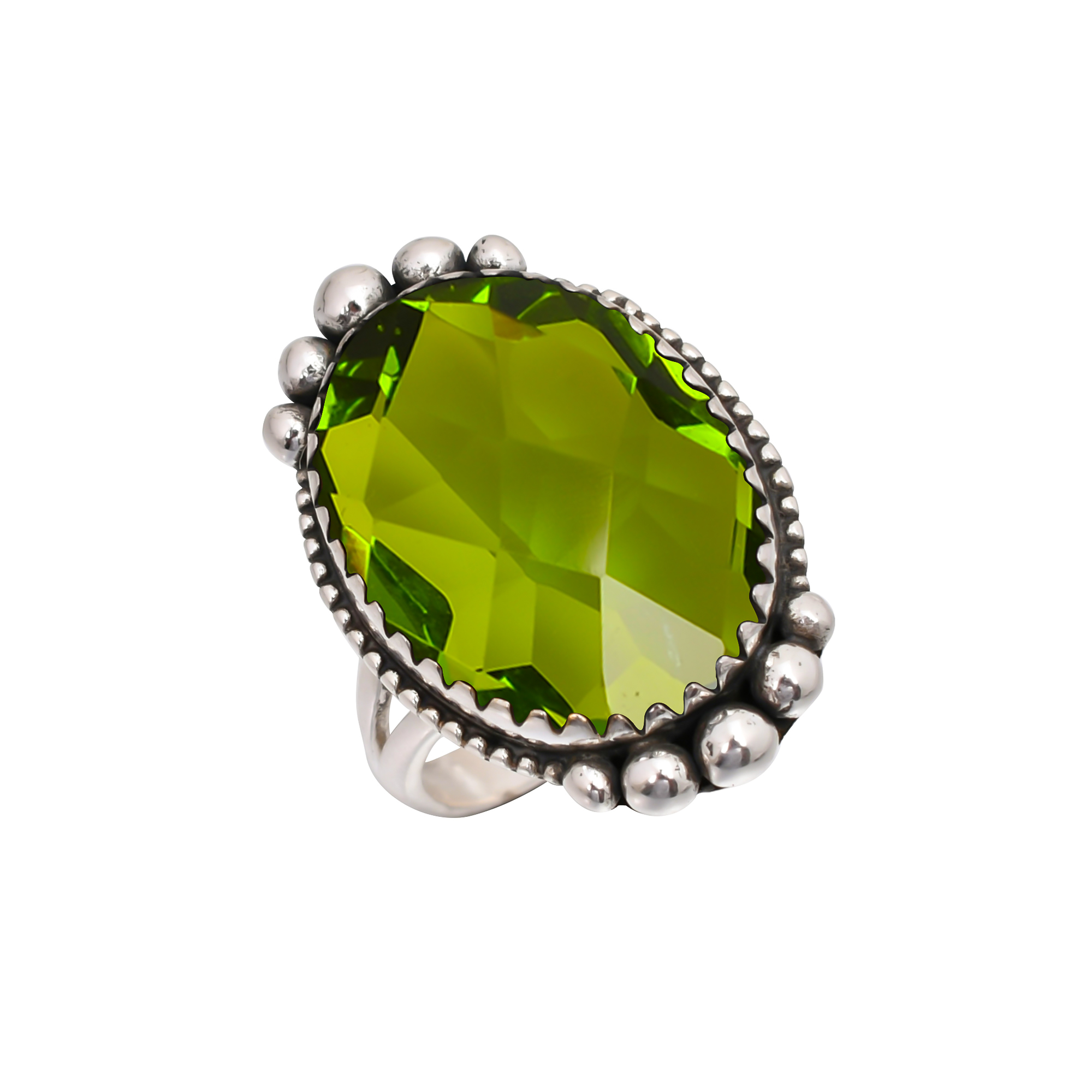 Peridot - Simulated Gemstone 925 Sterling Silver Ring