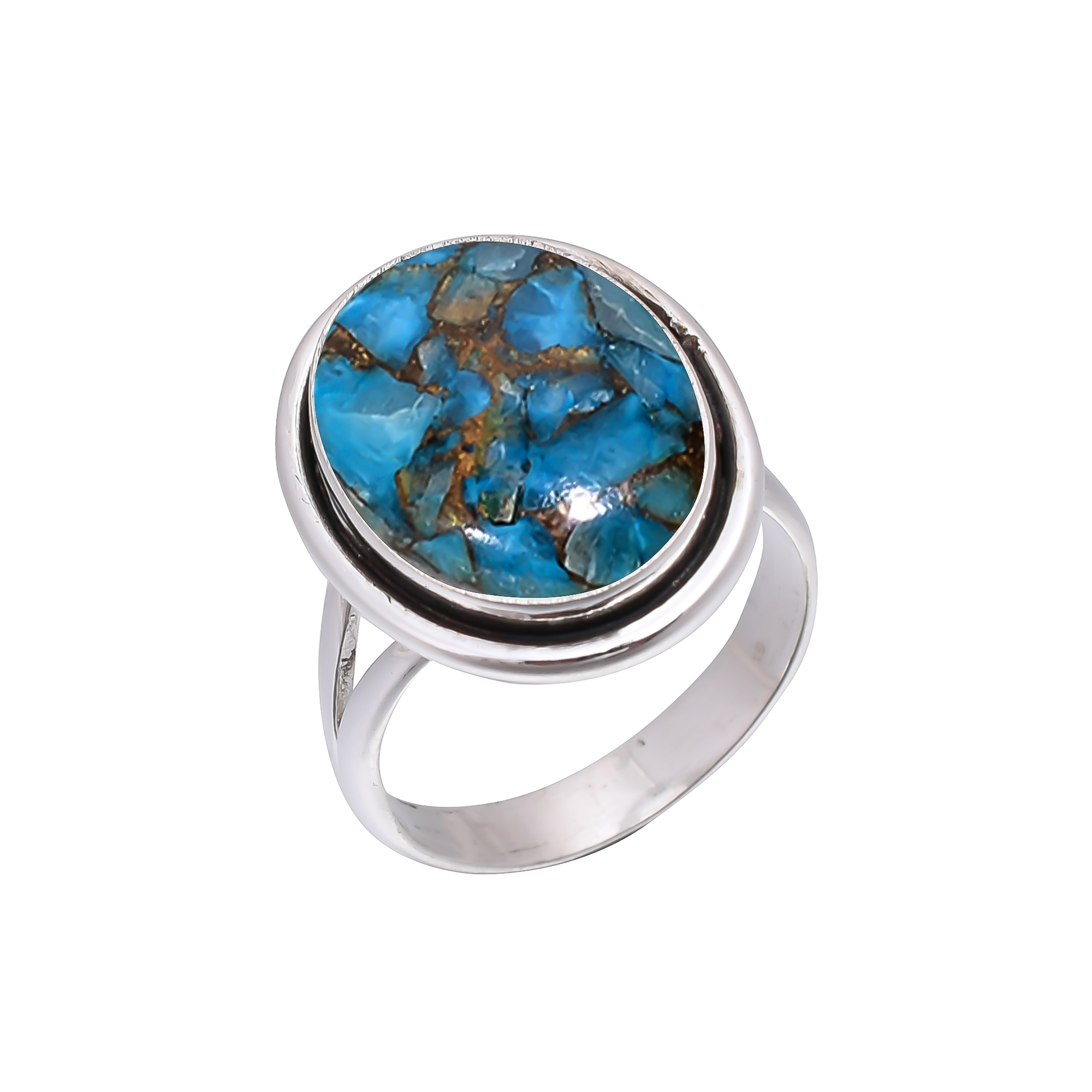 Copper Blue Turquoise 925 Sterling Silver Ring