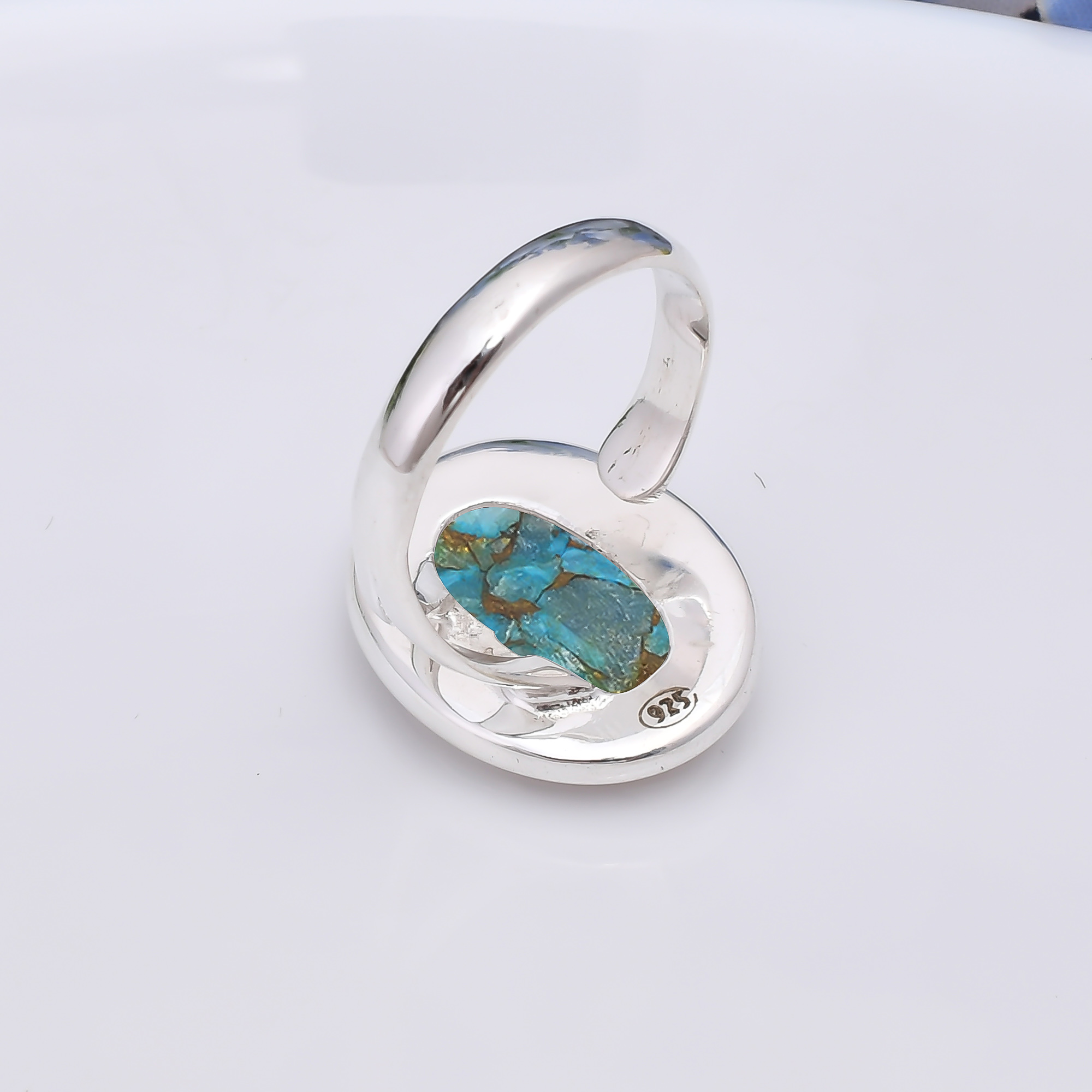 Copper Blue Turquoise 925 Sterling Silver Ring