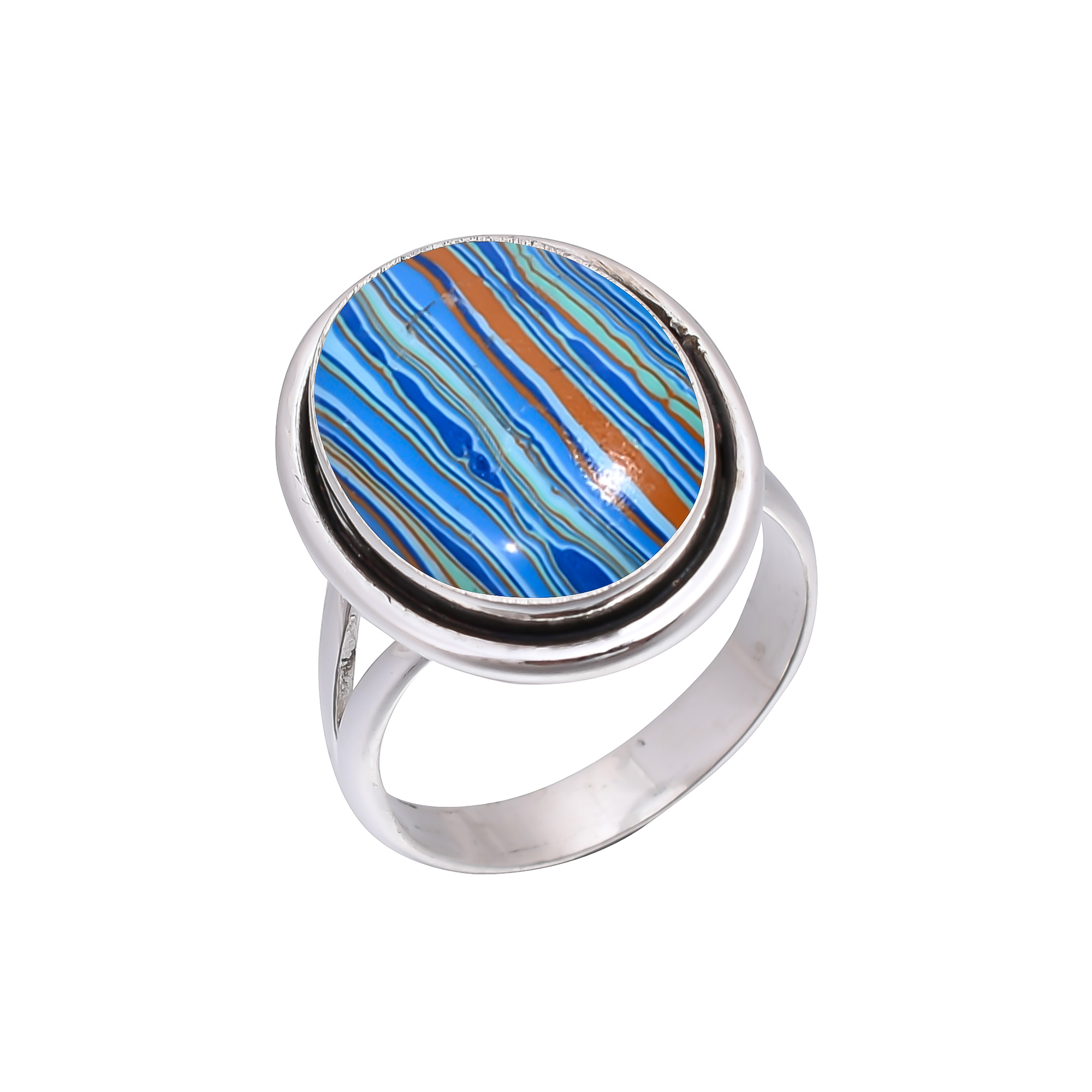 Blue Rainbow Calsilica - Simulated 925 Sterling Silver Ring