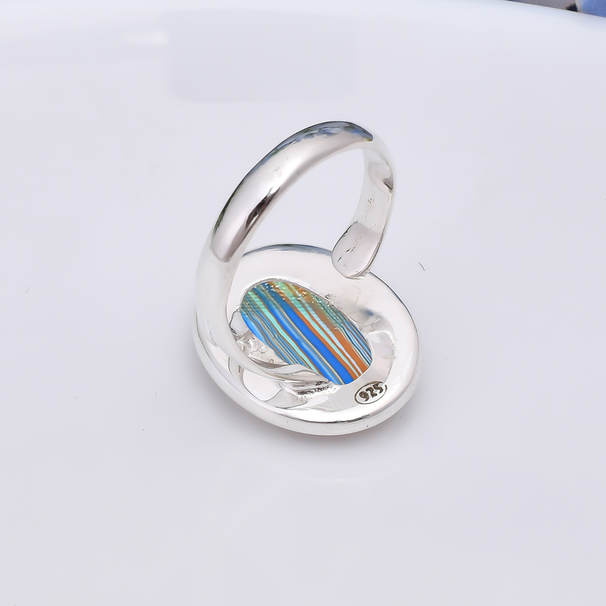 Blue Rainbow Calsilica - Simulated 925 Sterling Silver Ring