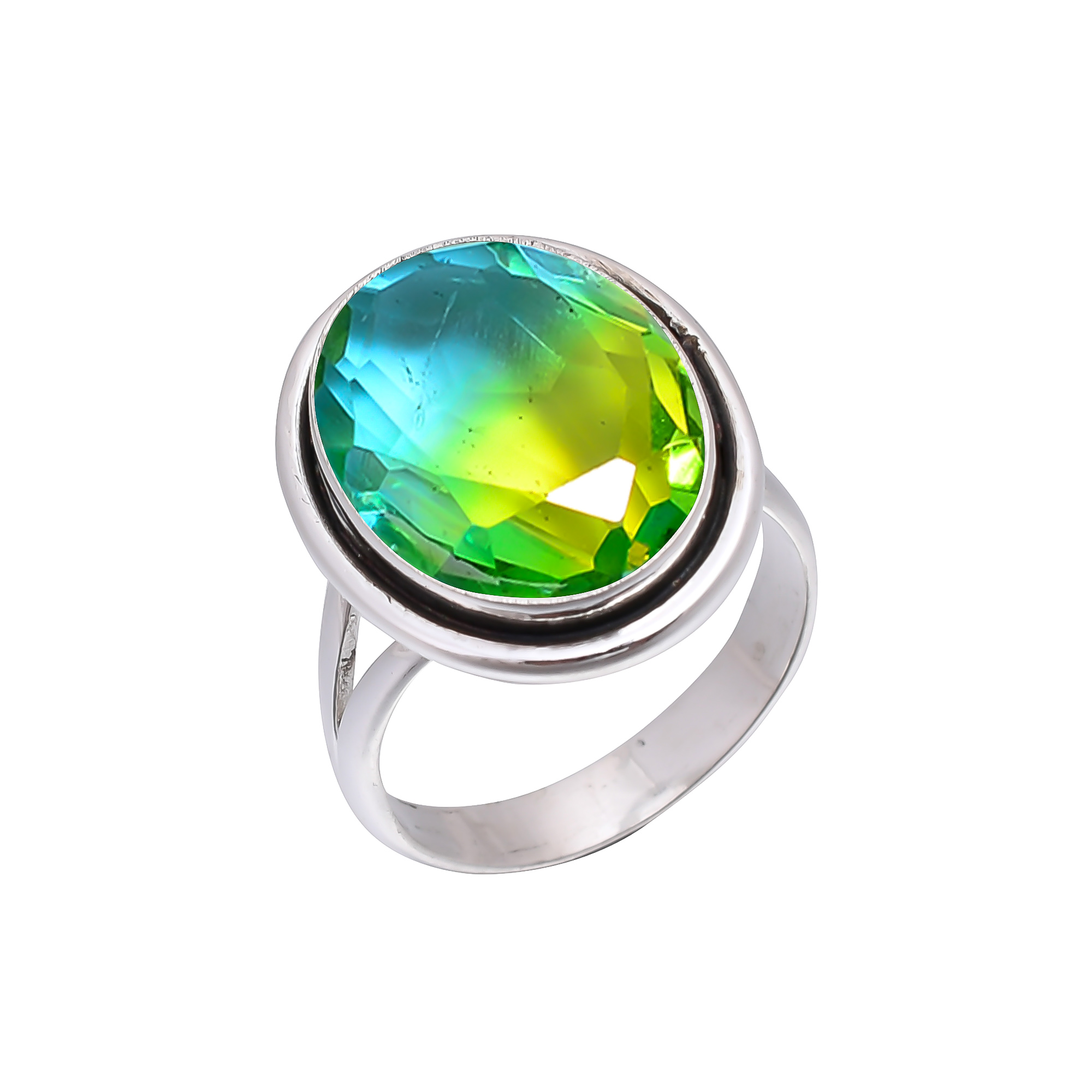 Bi-Colour Tourmaline - Simulated 925 Sterling Silver Ring