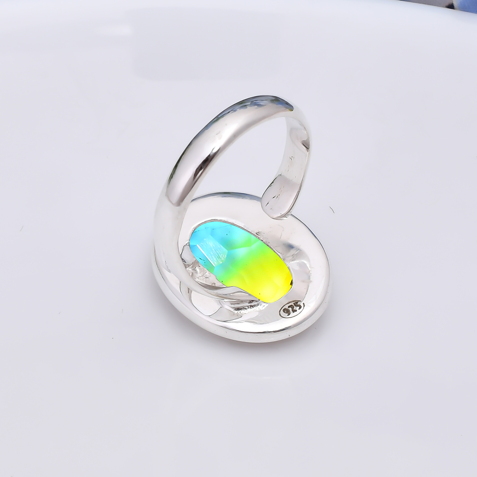 Bi-Colour Tourmaline - Simulated 925 Sterling Silver Ring