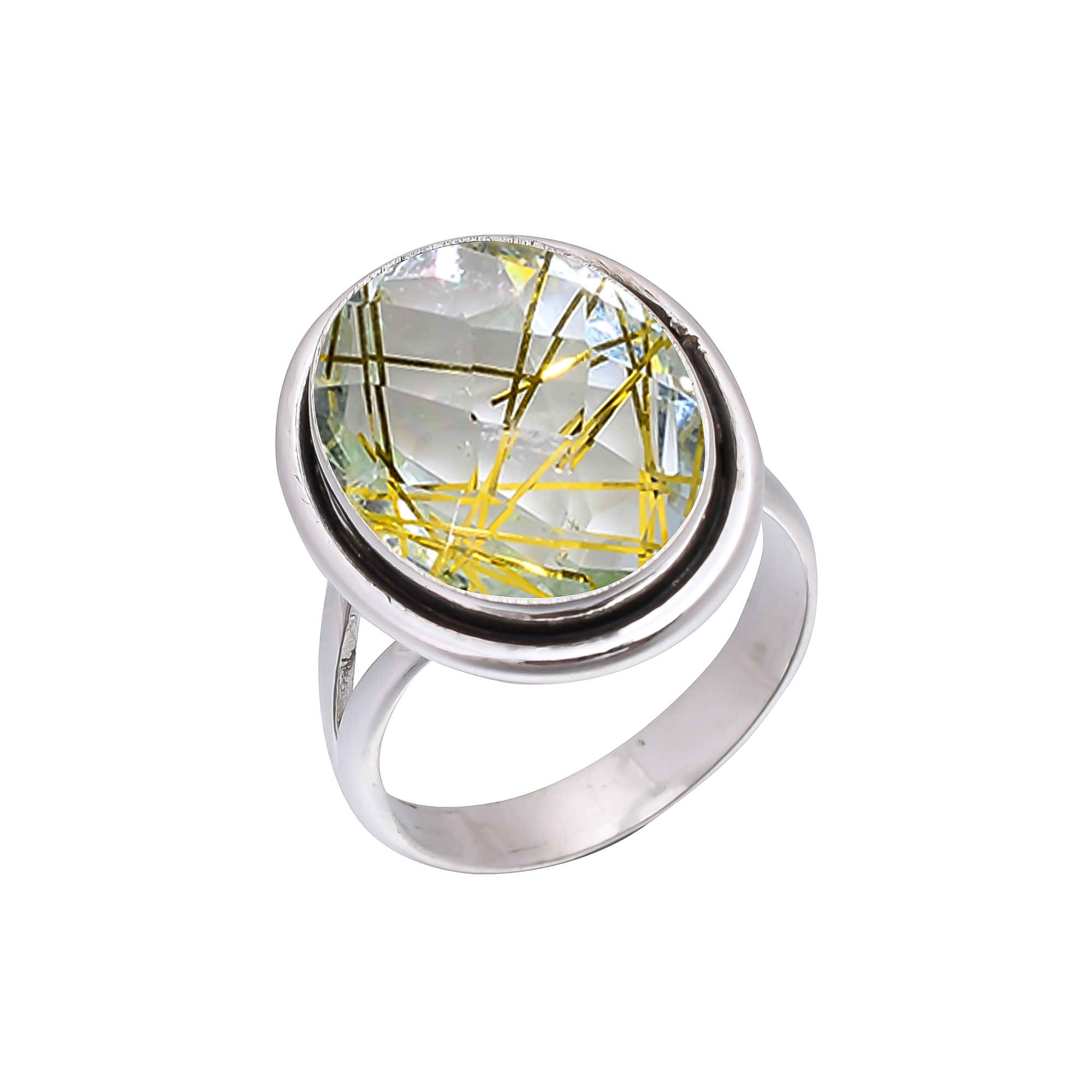 Golden Rutilated Quartz - Simulated 925 Sterling Silver Ring