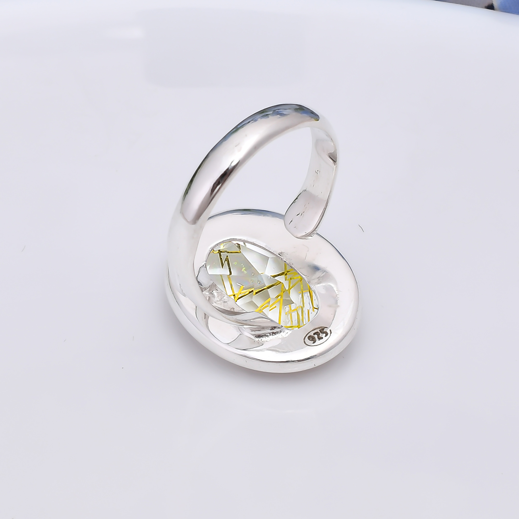 Golden Rutilated Quartz - Simulated 925 Sterling Silver Ring