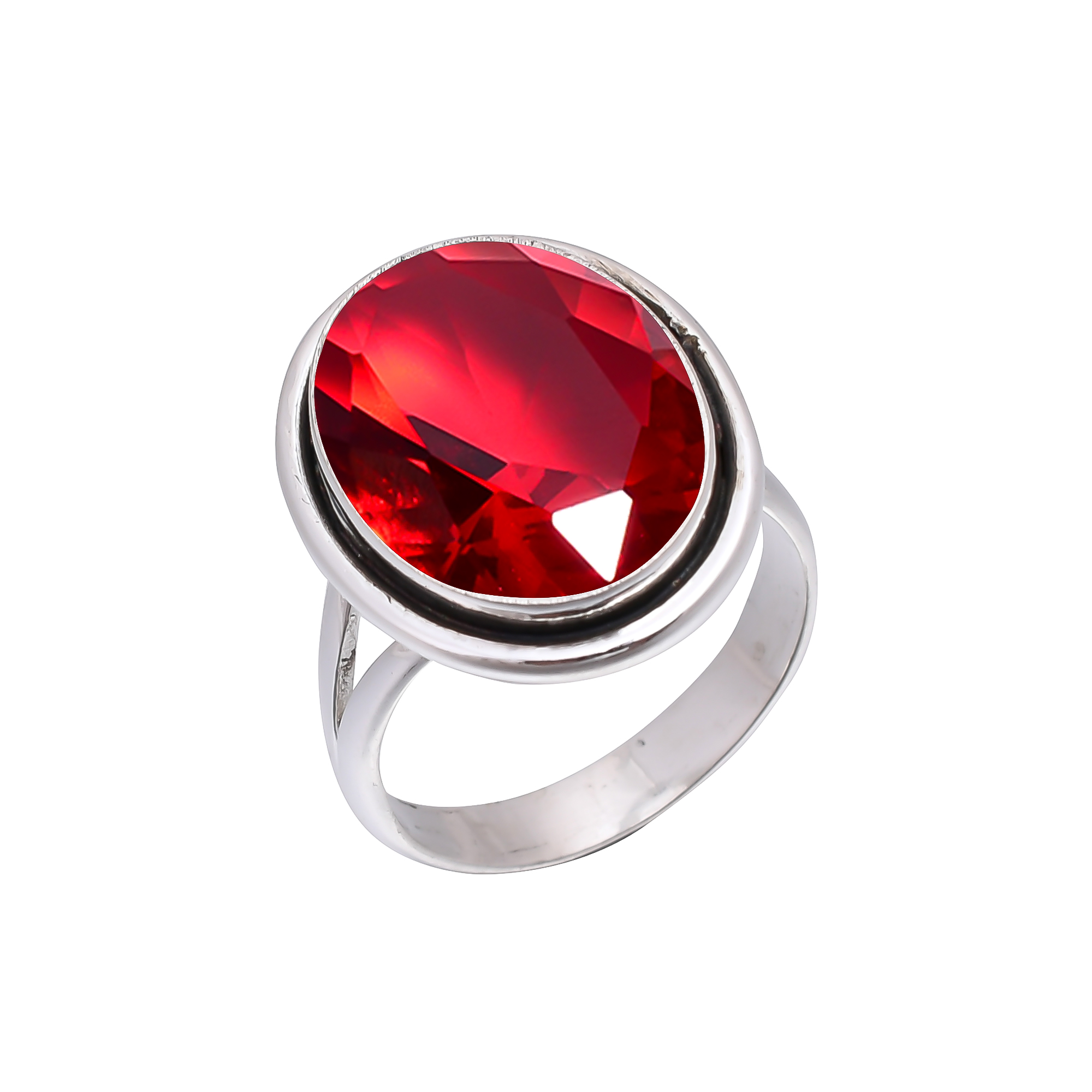 Red Garnet - Simulated 925 Sterling Silver Ring