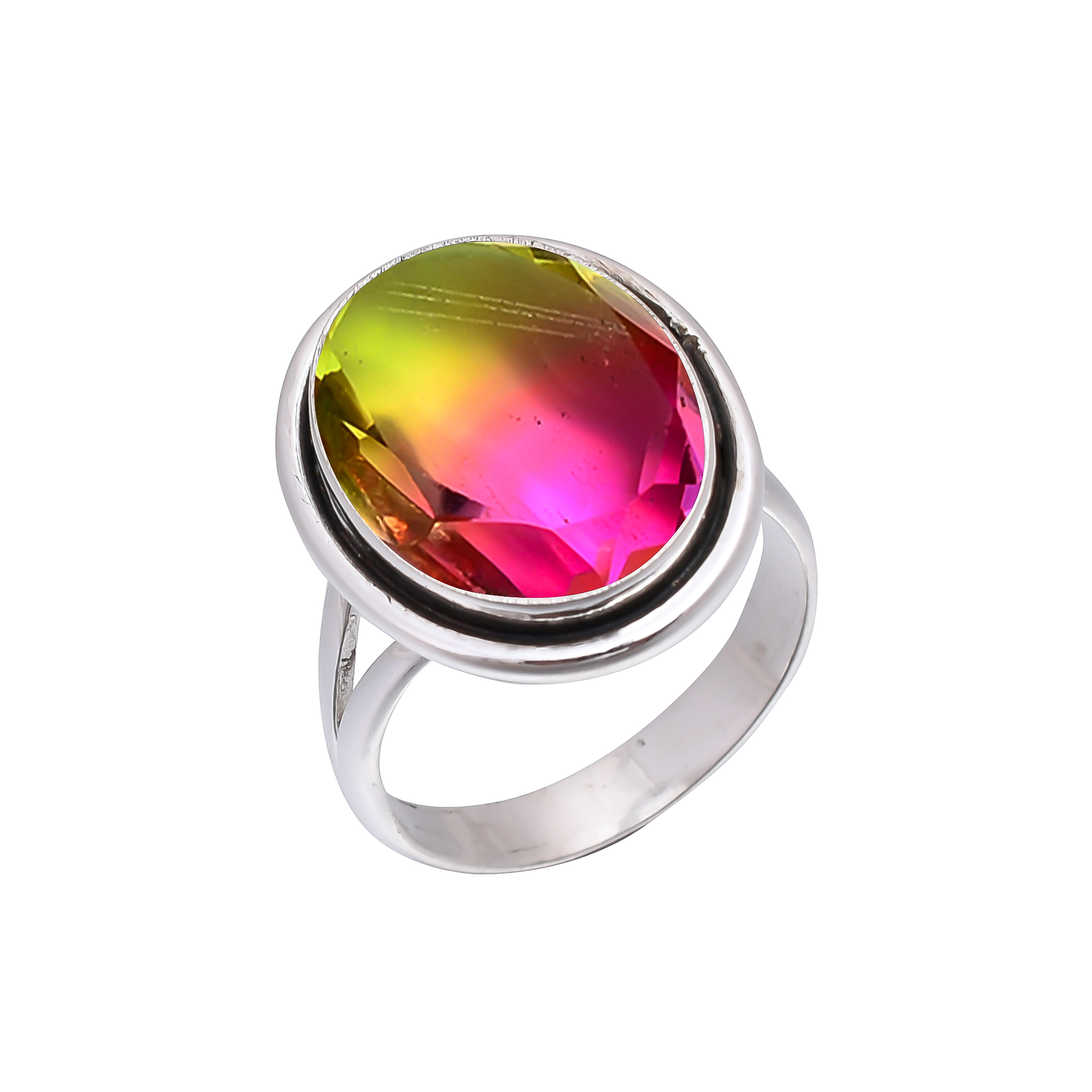 Bi-Colour Tourmaline - Simulated 925 Sterling Silver Ring