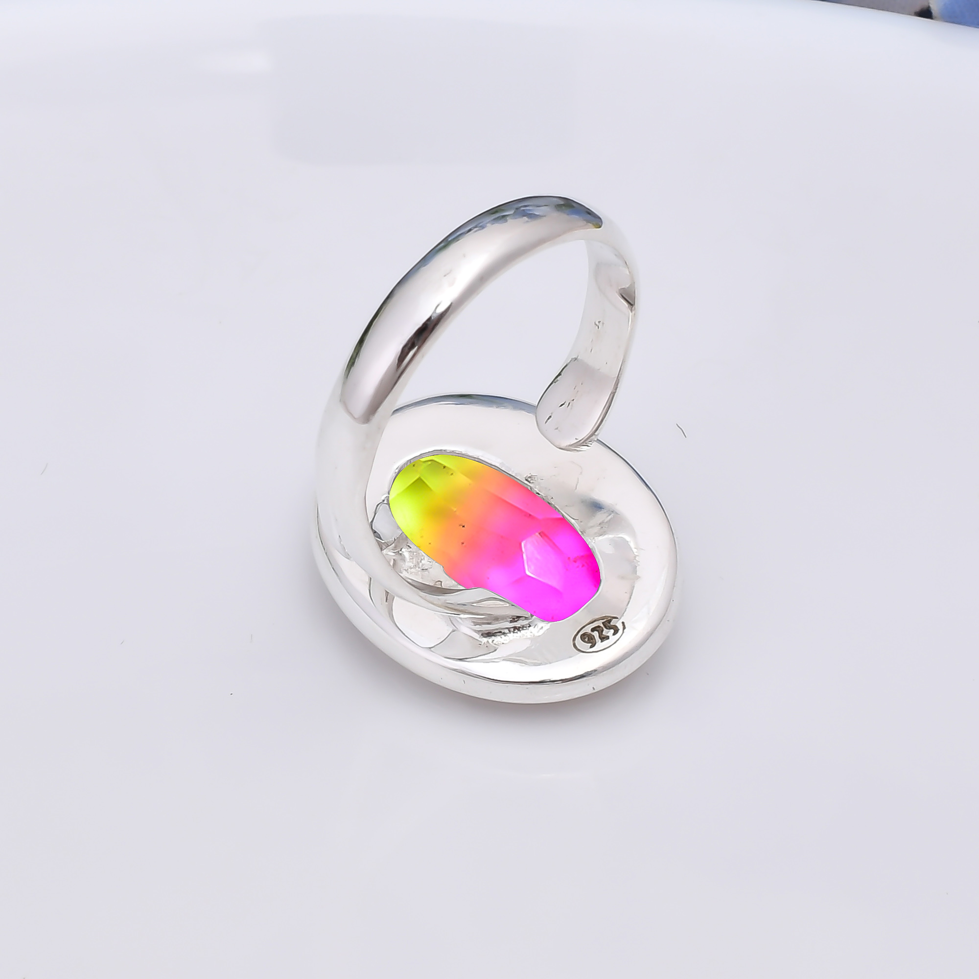 Bi-Colour Tourmaline - Simulated 925 Sterling Silver Ring