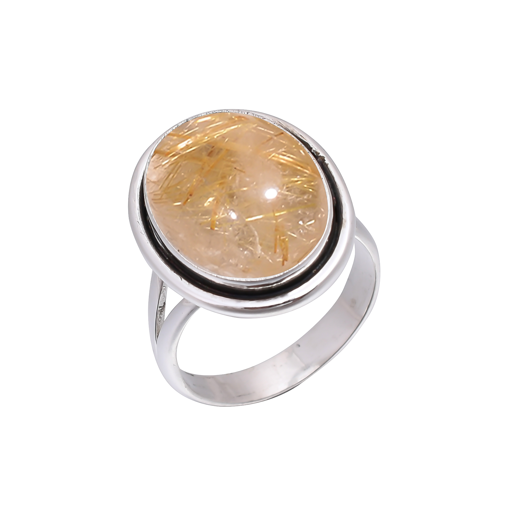 Golden Rutilated Quartz - Brazil 925 Sterling Silver Ring