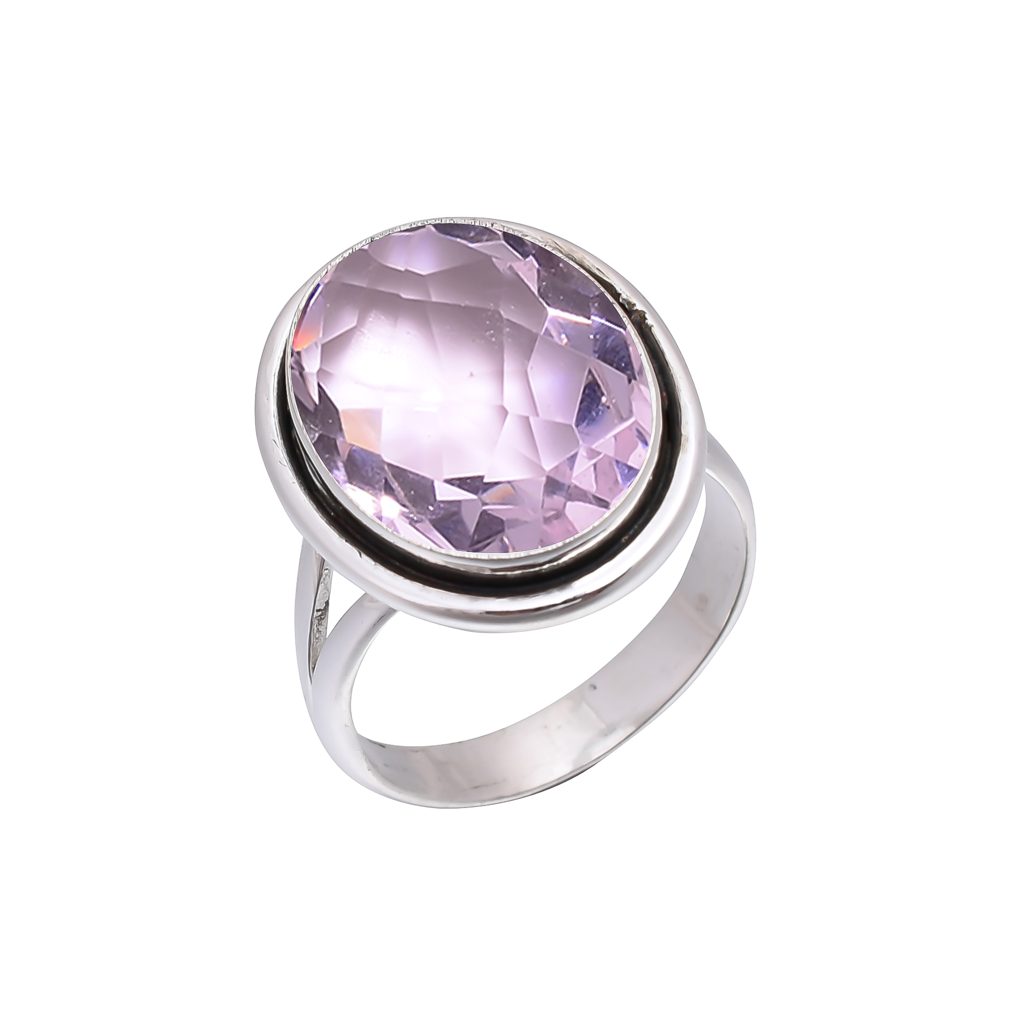 Pink Rose Quartz - Simulated 925 Sterling Silver Ring
