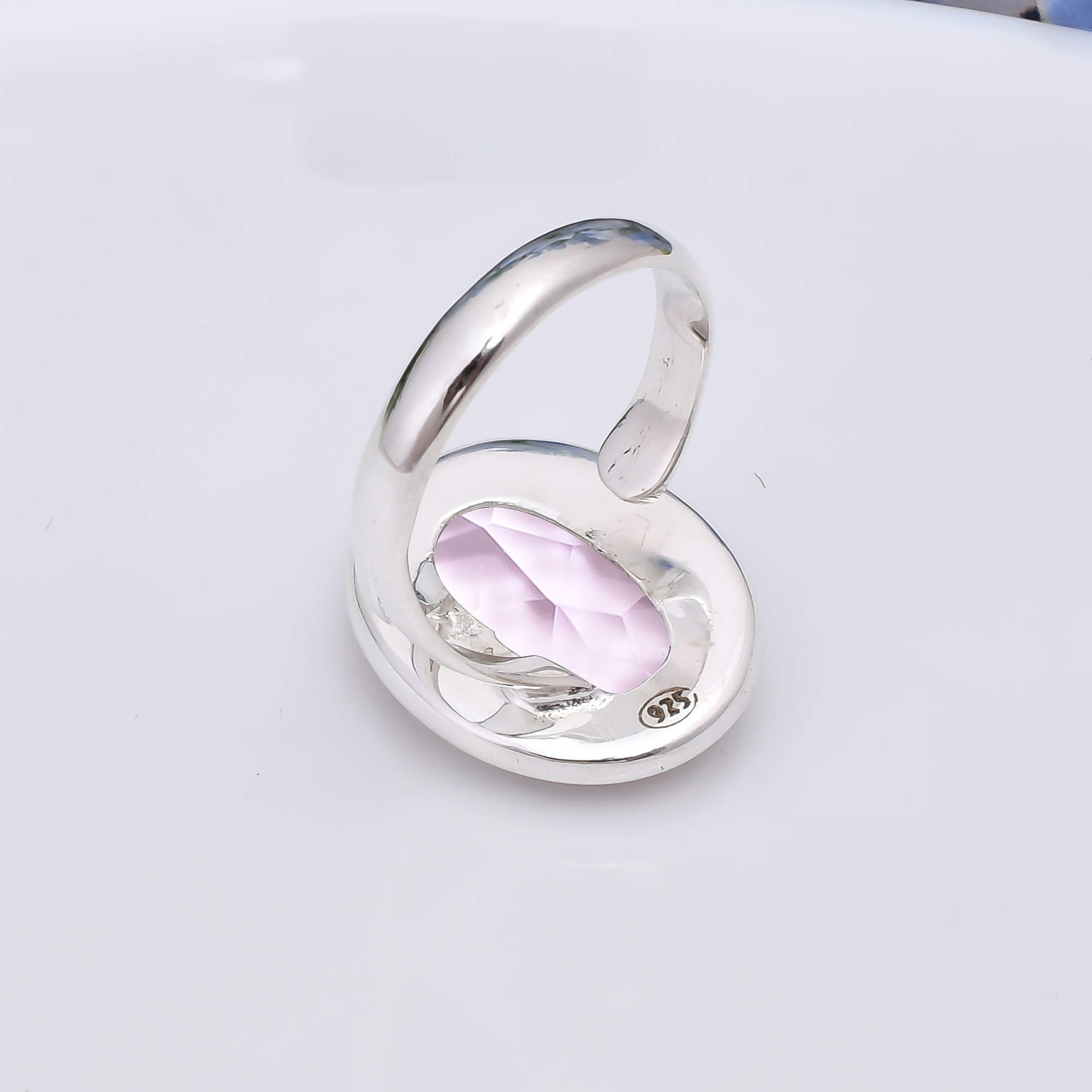 Pink Rose Quartz - Simulated 925 Sterling Silver Ring