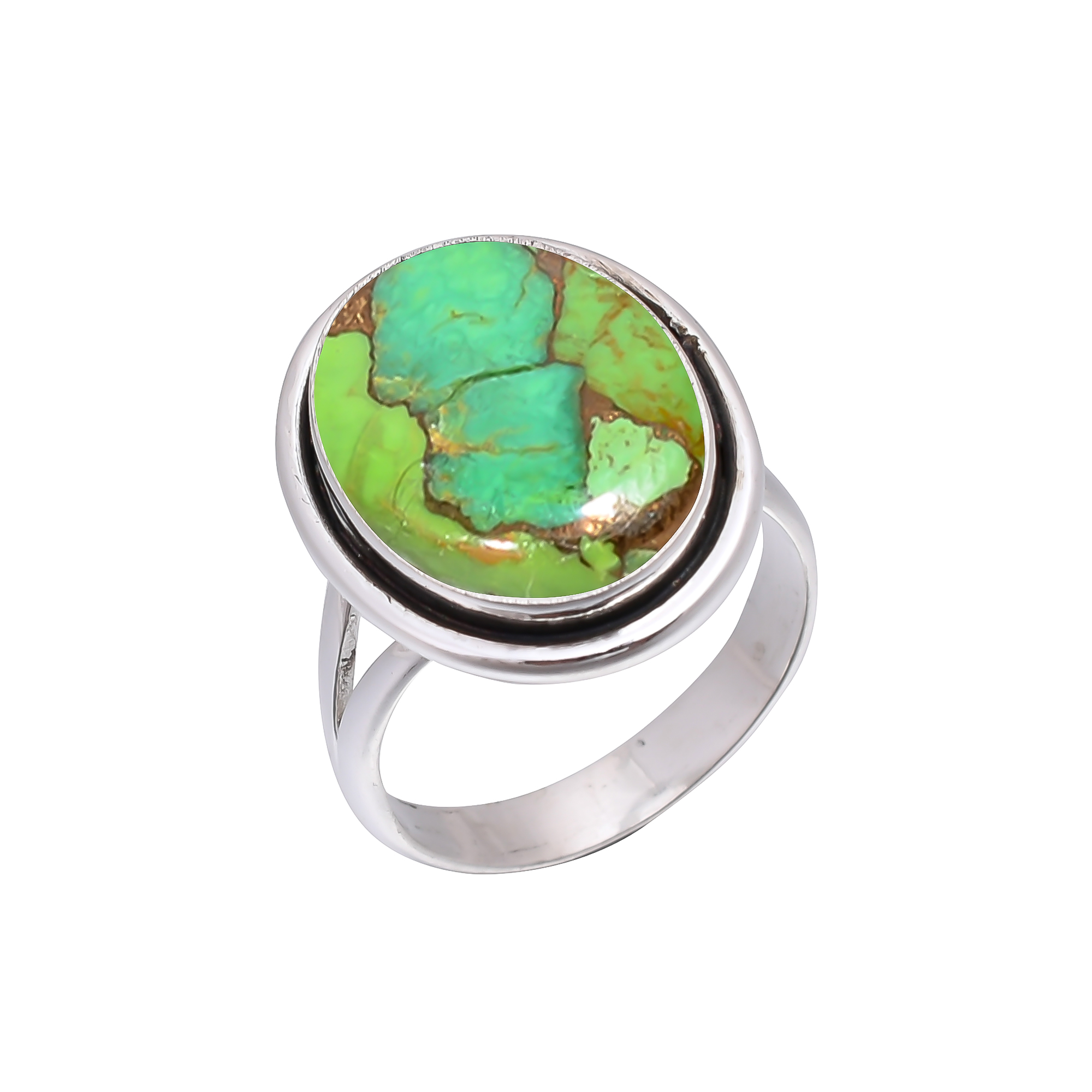 Copper Green Turquoise 925 Sterling Silver Ring