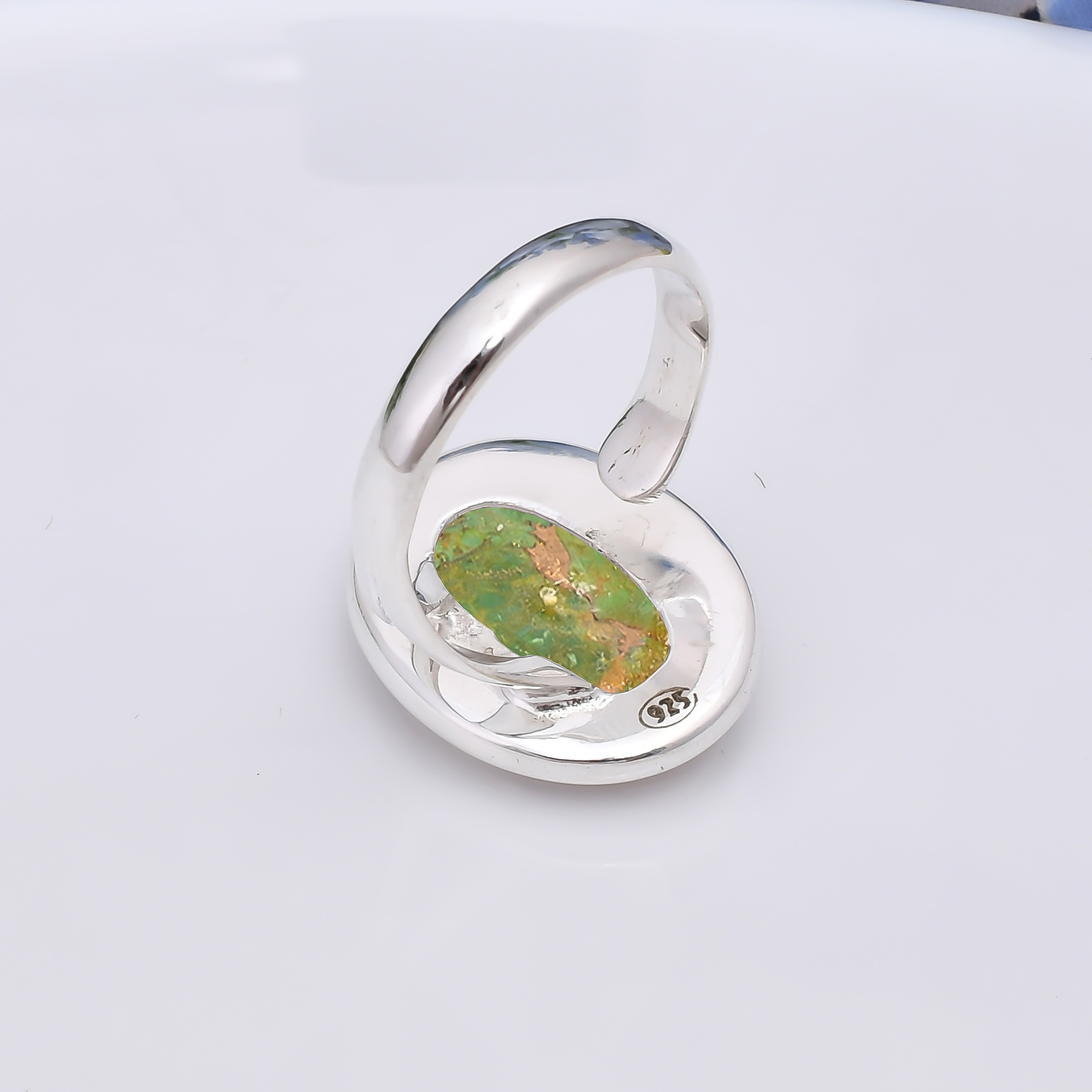 Copper Green Turquoise 925 Sterling Silver Ring