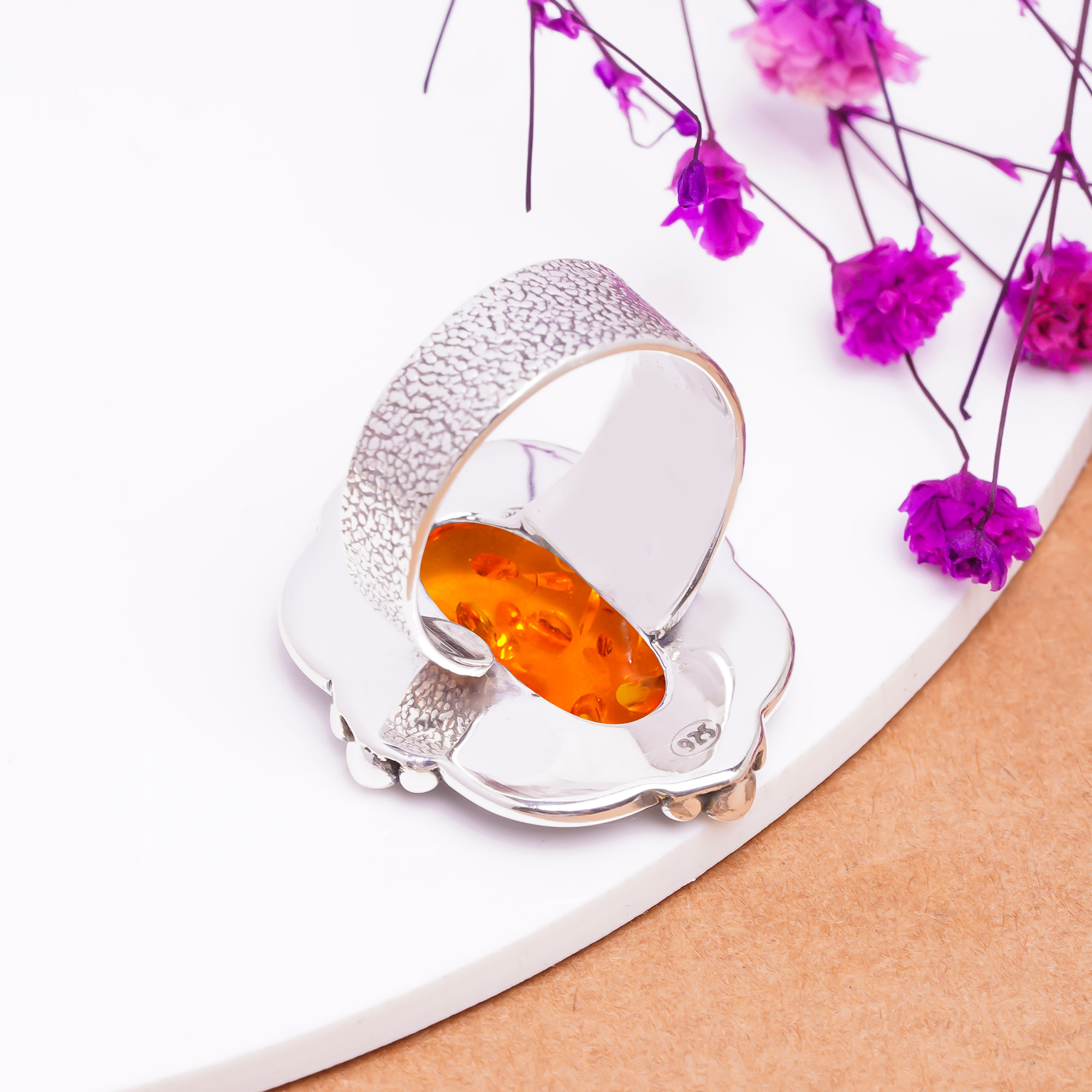 Amber - Simulated 925 Sterling Silver Ring