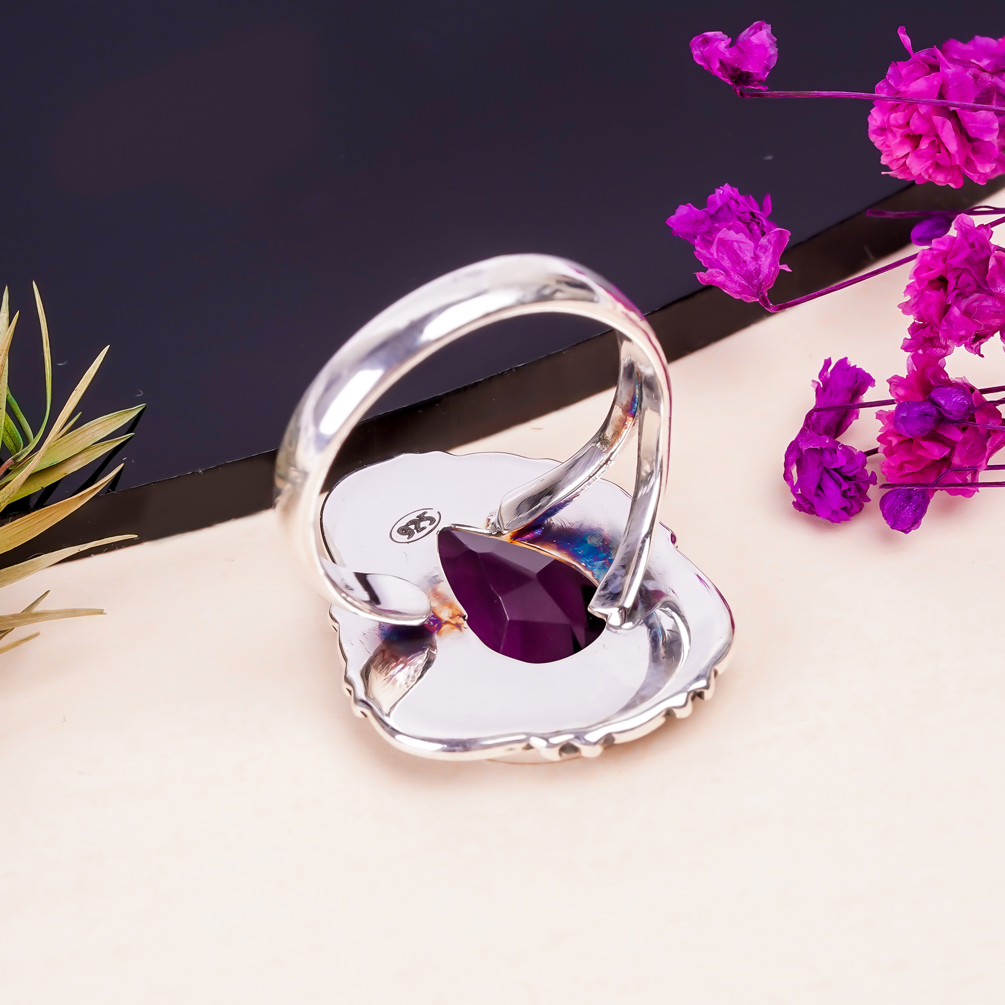 Purple Amethyst - Simulated Gemstone 925 Sterling Silver Ring