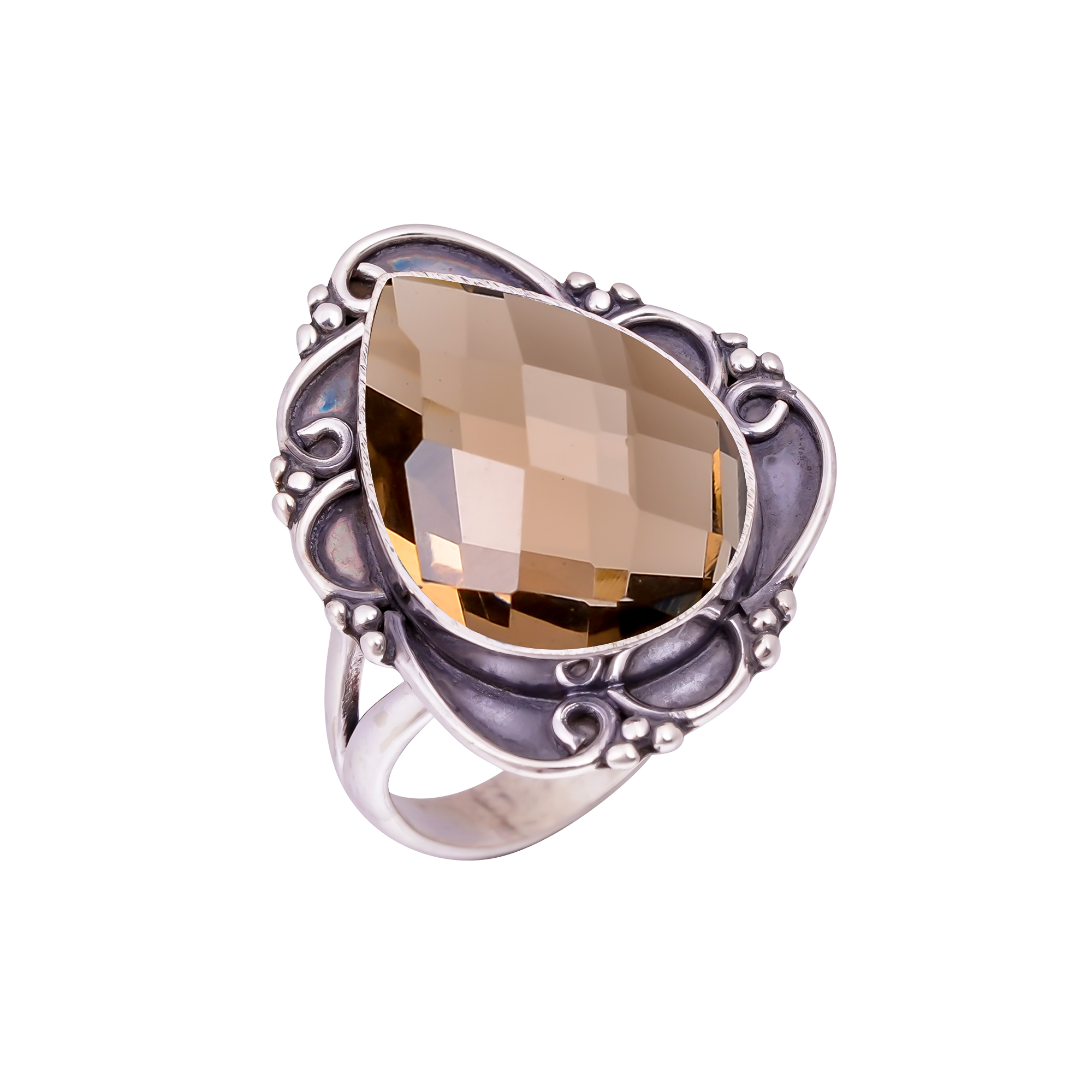 Smokey - Simulated Gemstone 925 Sterling Silver Ring