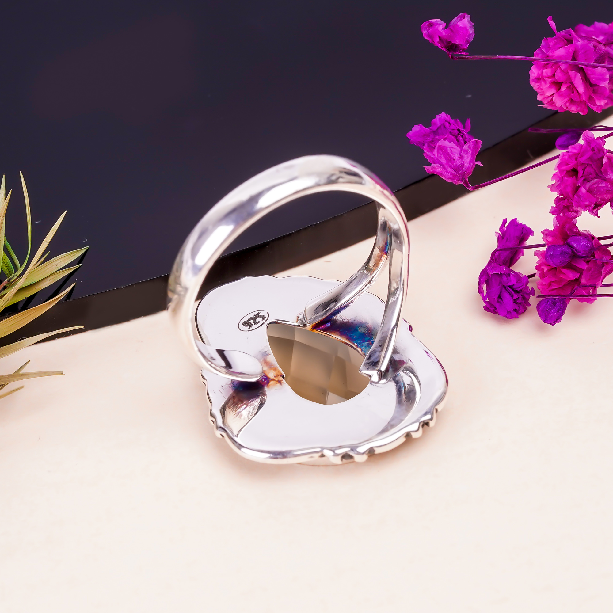 Smokey - Simulated Gemstone 925 Sterling Silver Ring