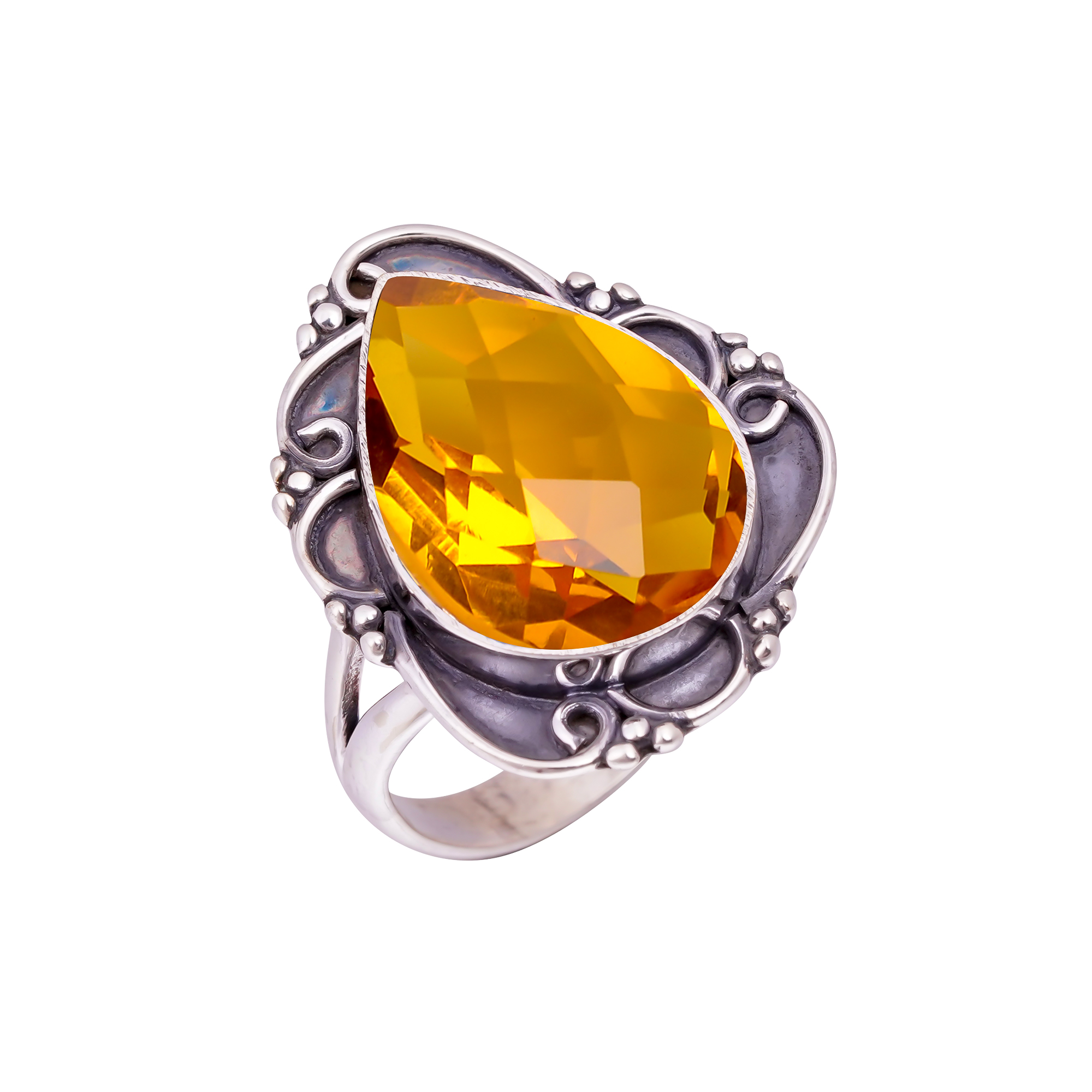 Citrine - Simulated Gemstone 925 Sterling Silver Ring