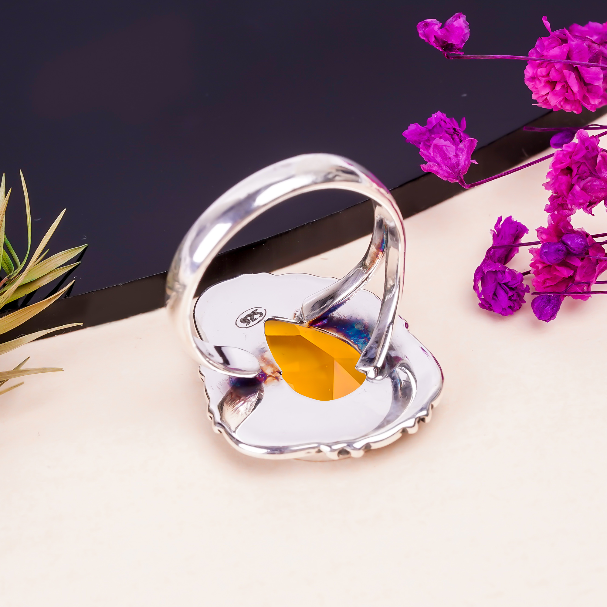 Citrine - Simulated Gemstone 925 Sterling Silver Ring