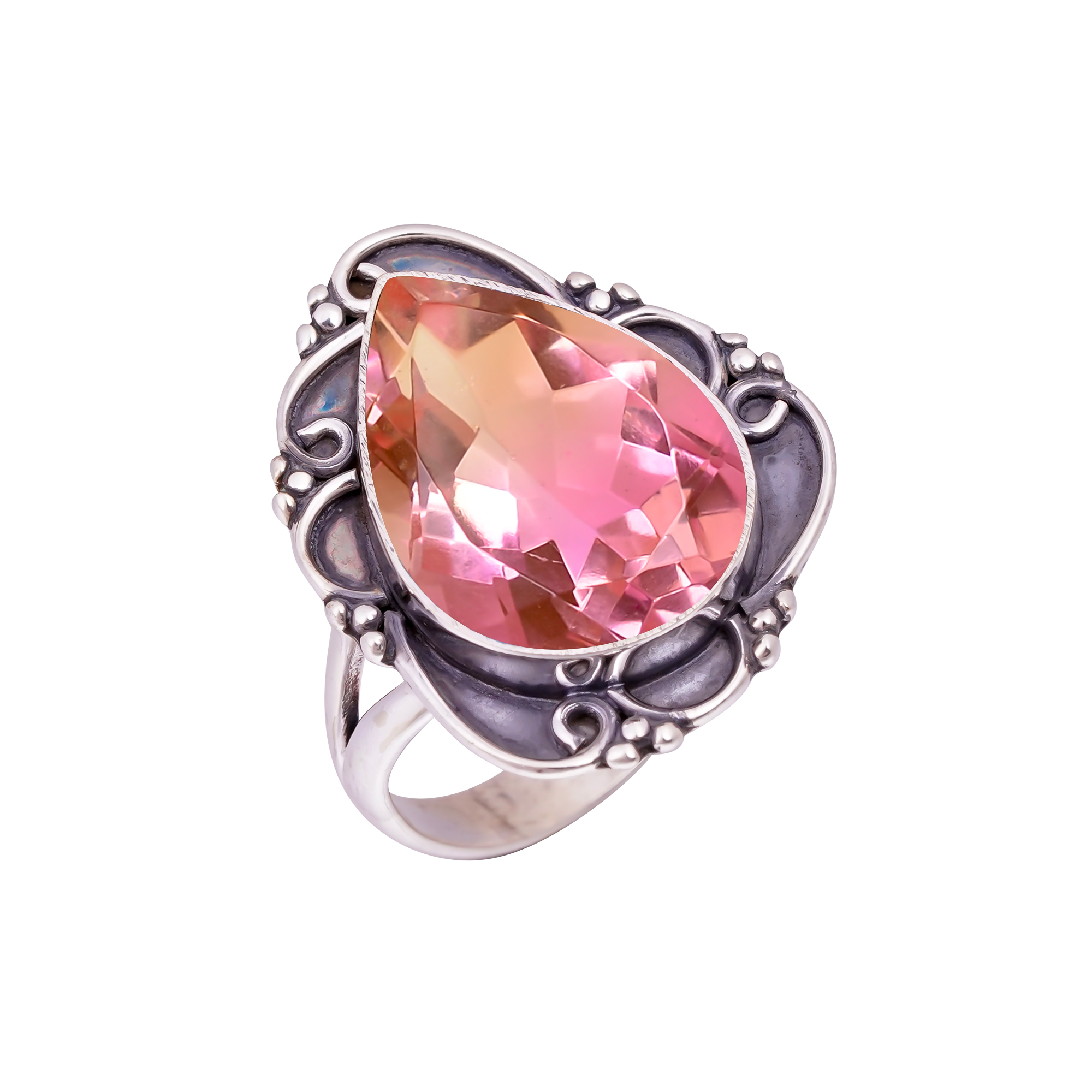 Pink Bi-Colour Tourmaline - Simulated Gemstone 925 Sterling Silver Ring