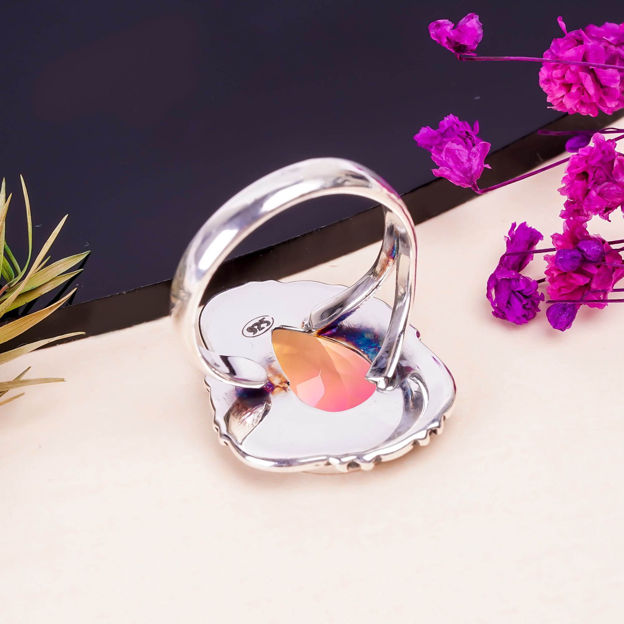 Pink Bi-Colour Tourmaline - Simulated Gemstone 925 Sterling Silver Ring