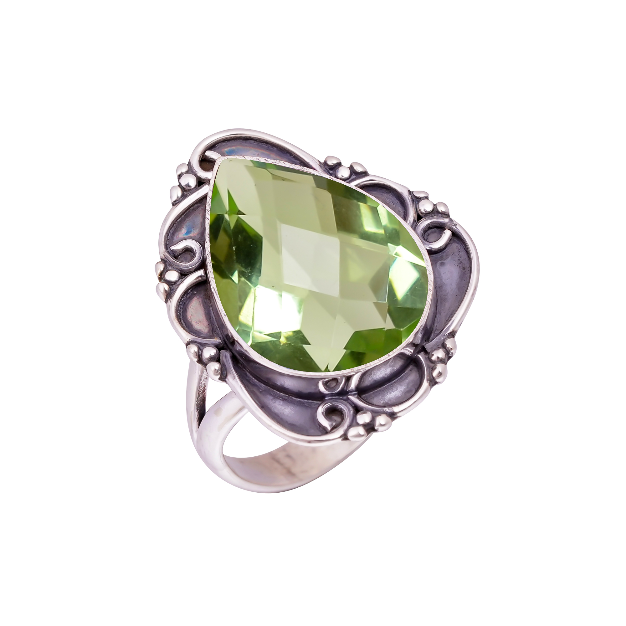 Green Amethyst - Simulated Gemstone 925 Sterling Silver Ring