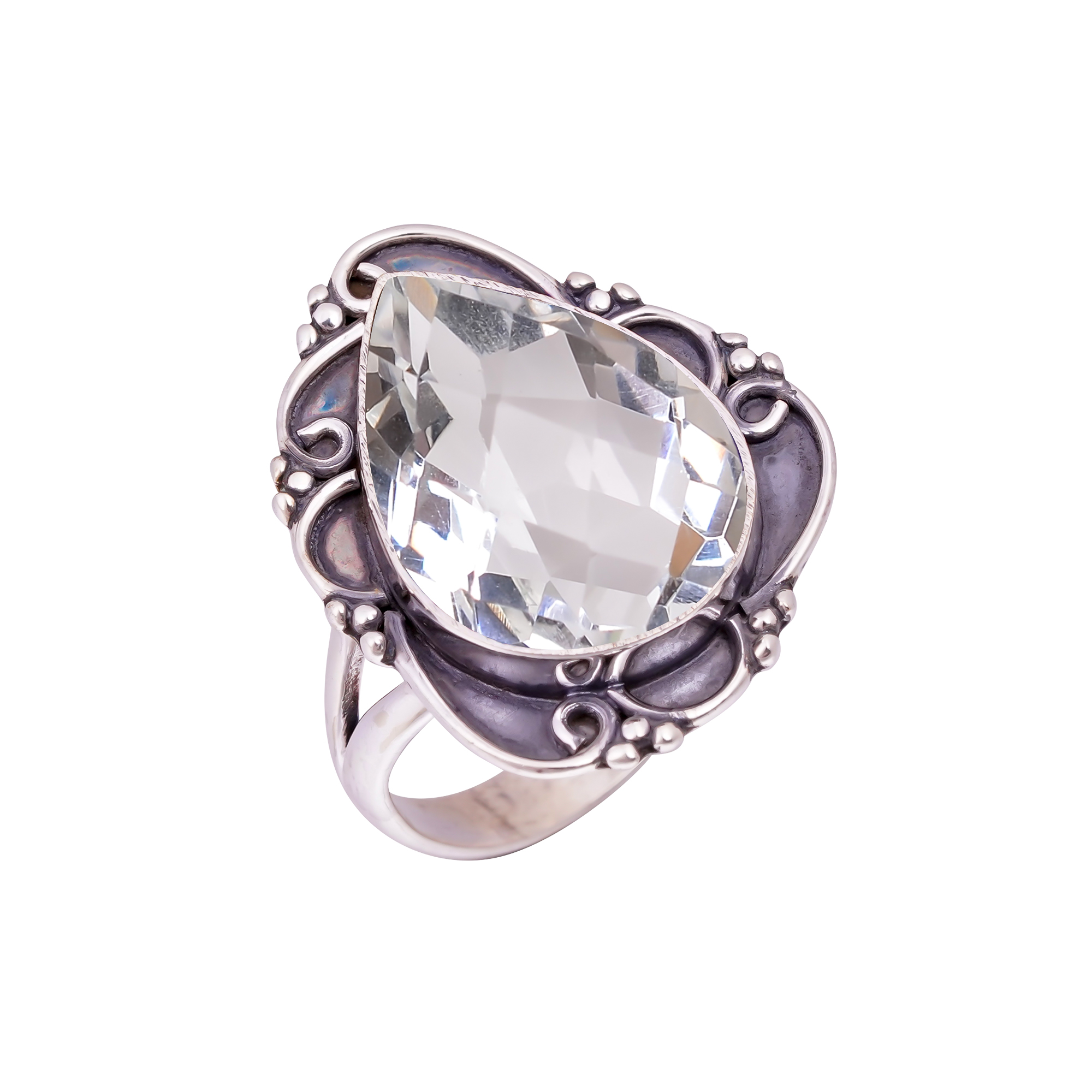 White Topaz - Simulated Gemstone 925 Sterling Silver Ring