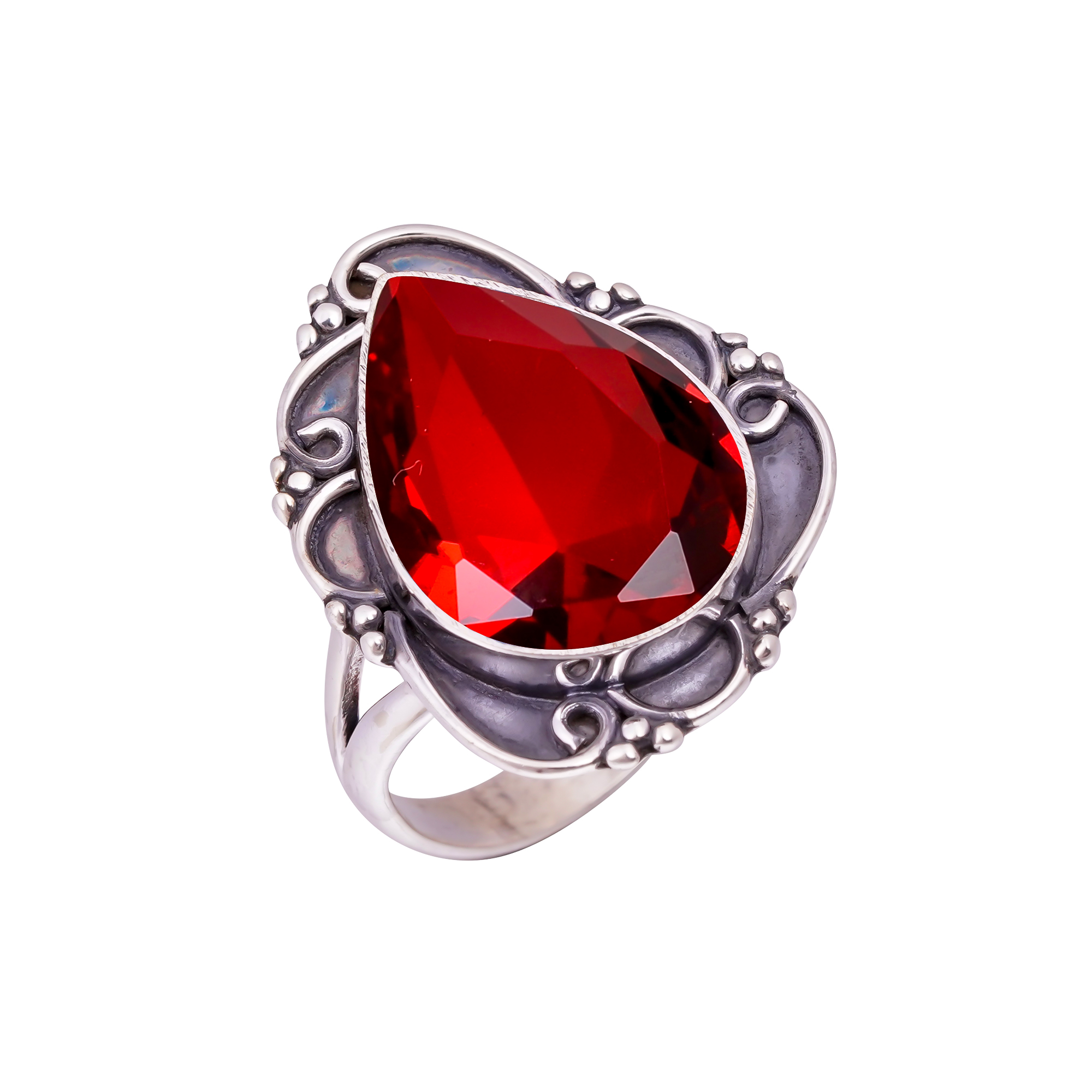 Red Garnet - Simulated Gemstone 925 Sterling Silver Ring