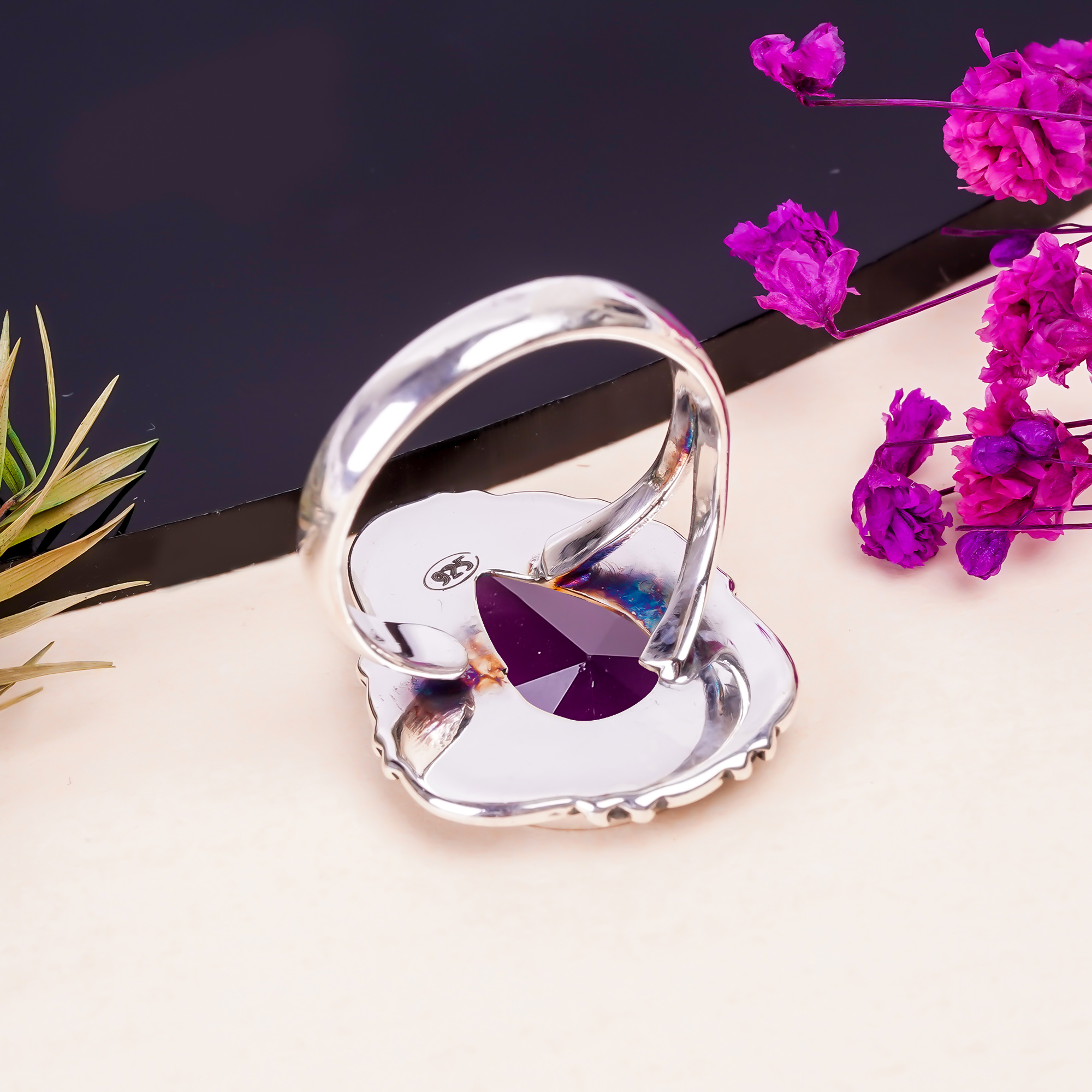 Purple Amethyst - Simulated Gemstone 925 Sterling Silver Ring