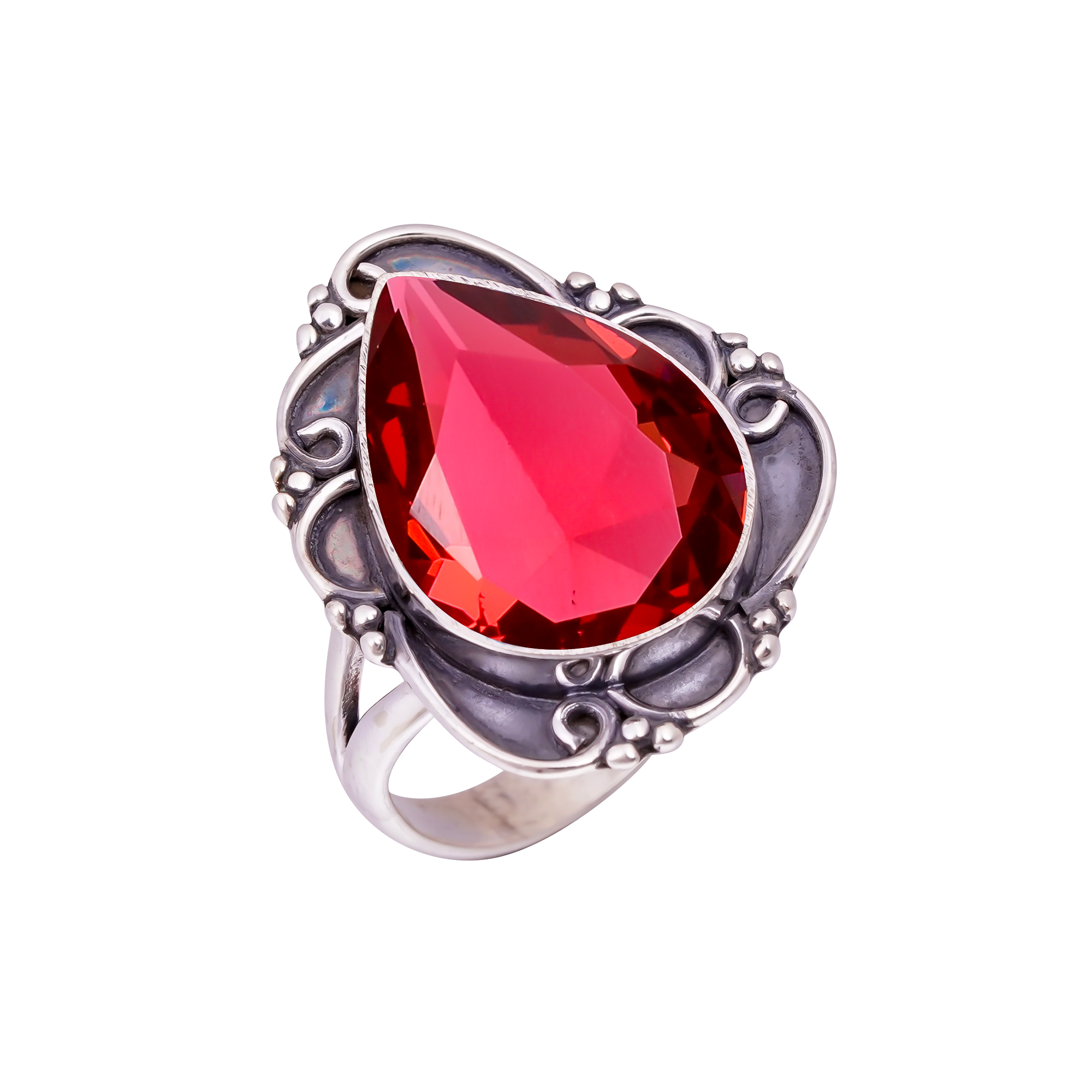 Pink Rubellite Tourmaline - Simulated Gemstone 925 Sterling Silver Ring