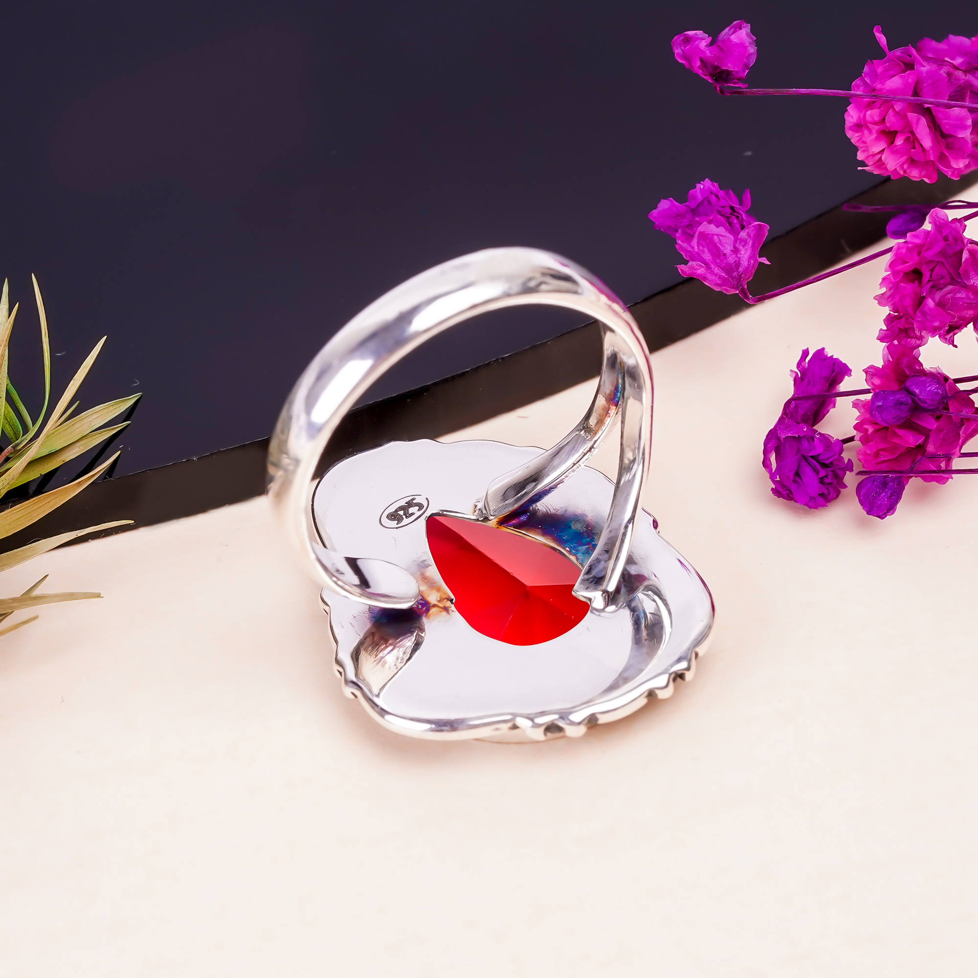 Pink Rubellite Tourmaline - Simulated Gemstone 925 Sterling Silver Ring